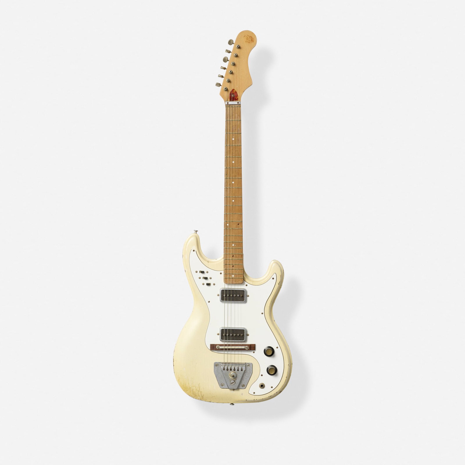 Bartell, XK-150 Spyder Solidbody Electric Guitar, c. 1967: Bartell XK-150 Spyder Solidbody Electric Guitar, c. 1967 Riverside, USA German-carved body, bolt-on neck, single-coil pickups Finish: White Serial number: 0308 Sold with hardshell case. <