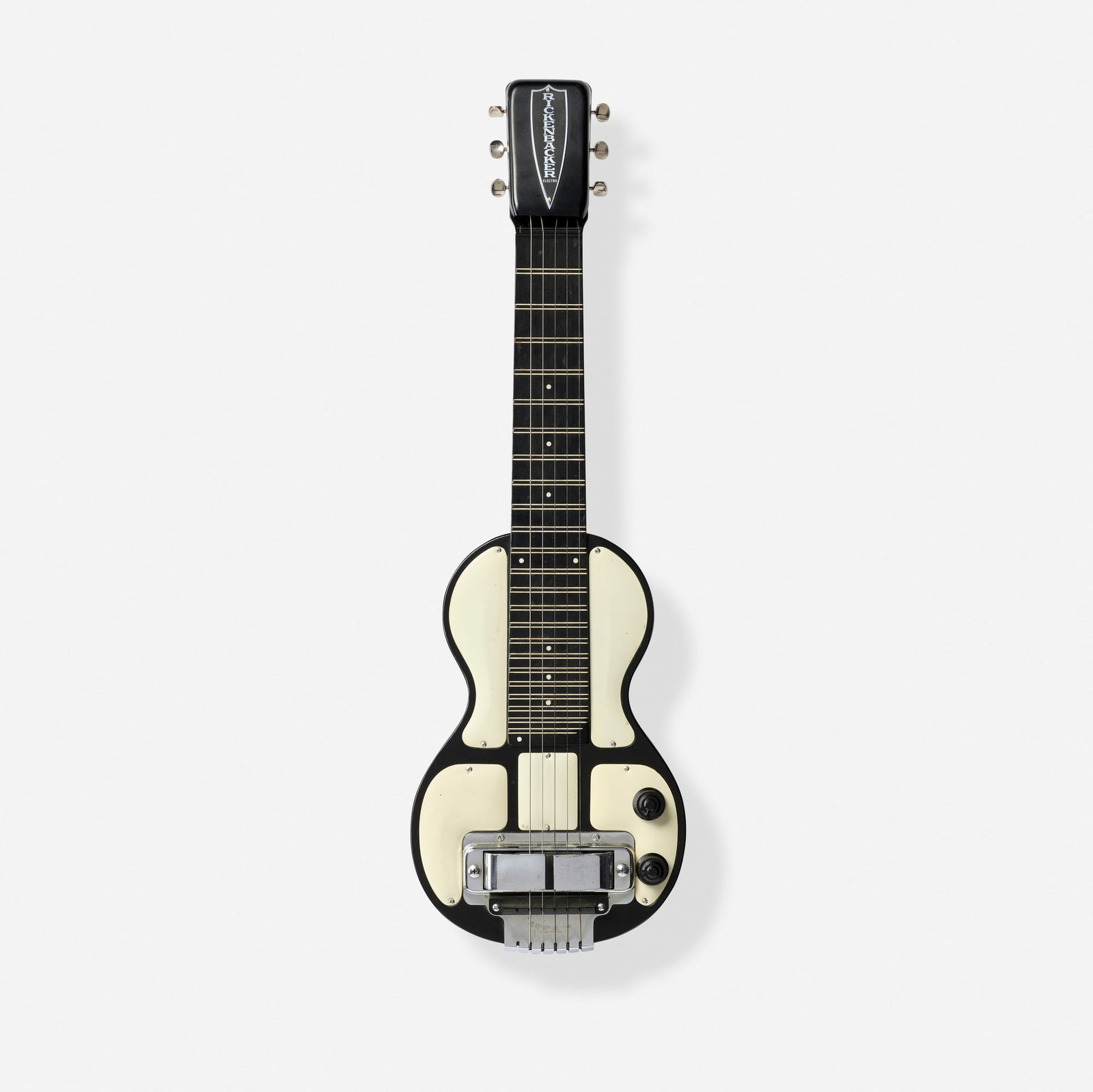 Rickenbacker, Electro B-6 Panda Lap Steel Guitar, c. 1950: Rickenbacker Electro B-6 Panda Lap Steel Guitar, c. 1950 Los Angeles, USA Bakelite Finish: Black Sold with original hardshell case. Provenance: Front Porch Music, Bakers
