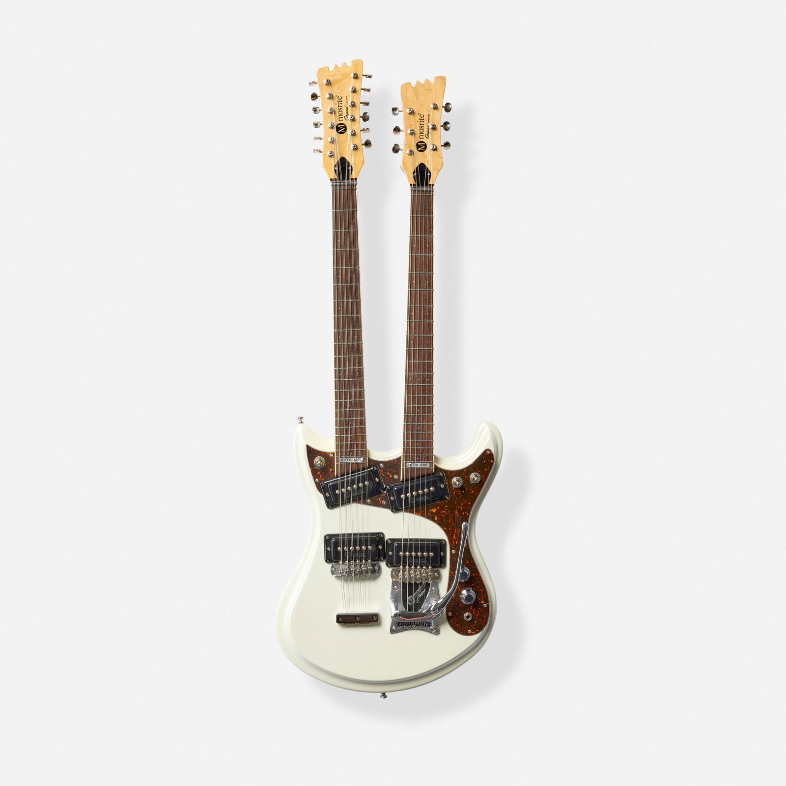 Mosrite Original by Fillmore, 60th Anniversary Mark XVIII Doubleneck Solidbody Electric Guitar, 2012: Mosrite Original by Fillmore 60th Anniversary Mark XVIII Doubleneck Solidbody Electric Guitar, 2012 Hamamatsu, Japan 12-string over 6-string, bolt-on maple necks inlayed '60TH ANN.' at last fret, Mose