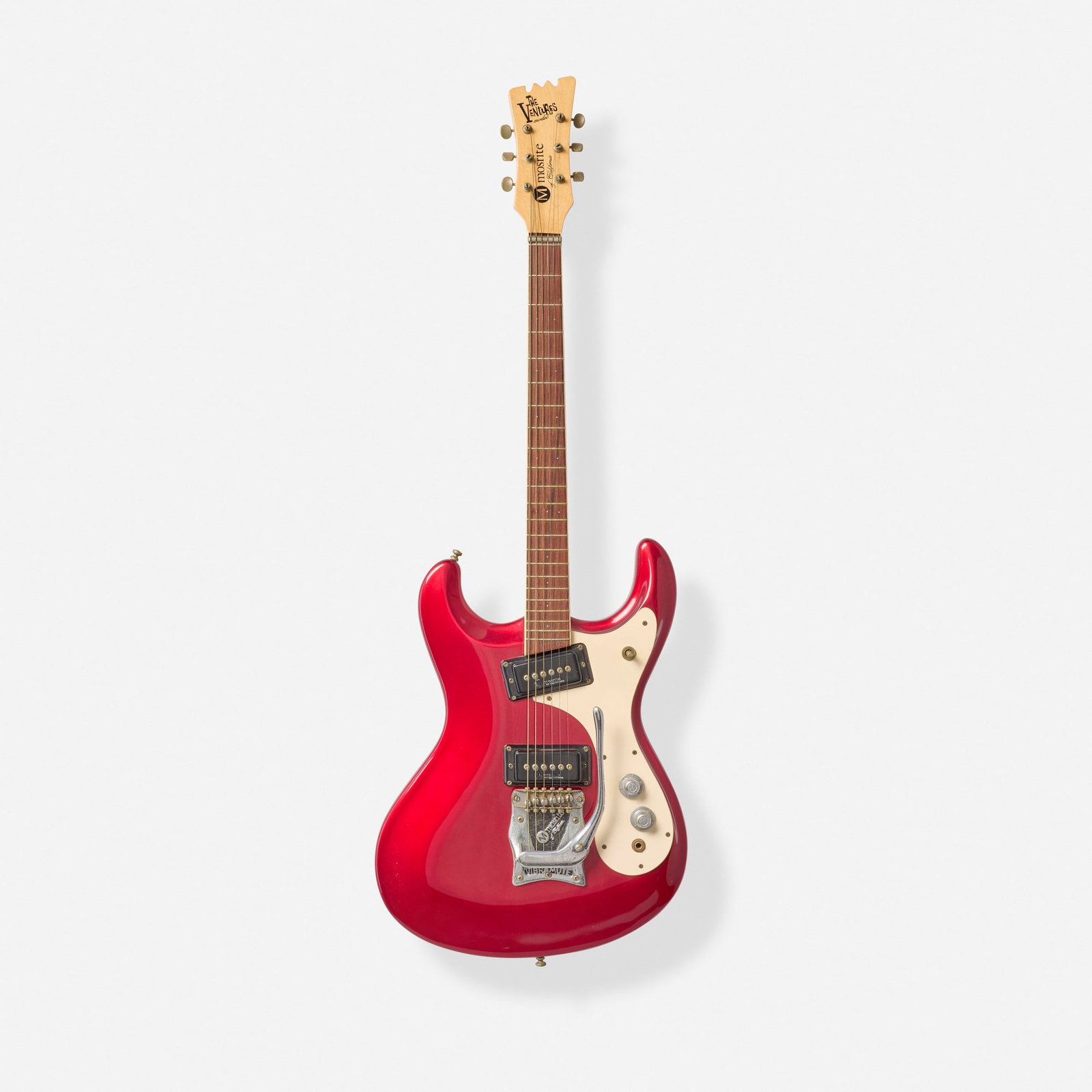 E.F. Elliott, 1965 Mosrite The Ventures Model Replica Solidbody Electric Guitar, c. 1980: E.F. Elliott 1965 Mosrite The Ventures Model Replica Solidbody Electric Guitar, c. 1980 Bakersfield, USA Bolt-on maple neck, Vibramute vibrato Finish: Candy Apple Red Serial number: 0057