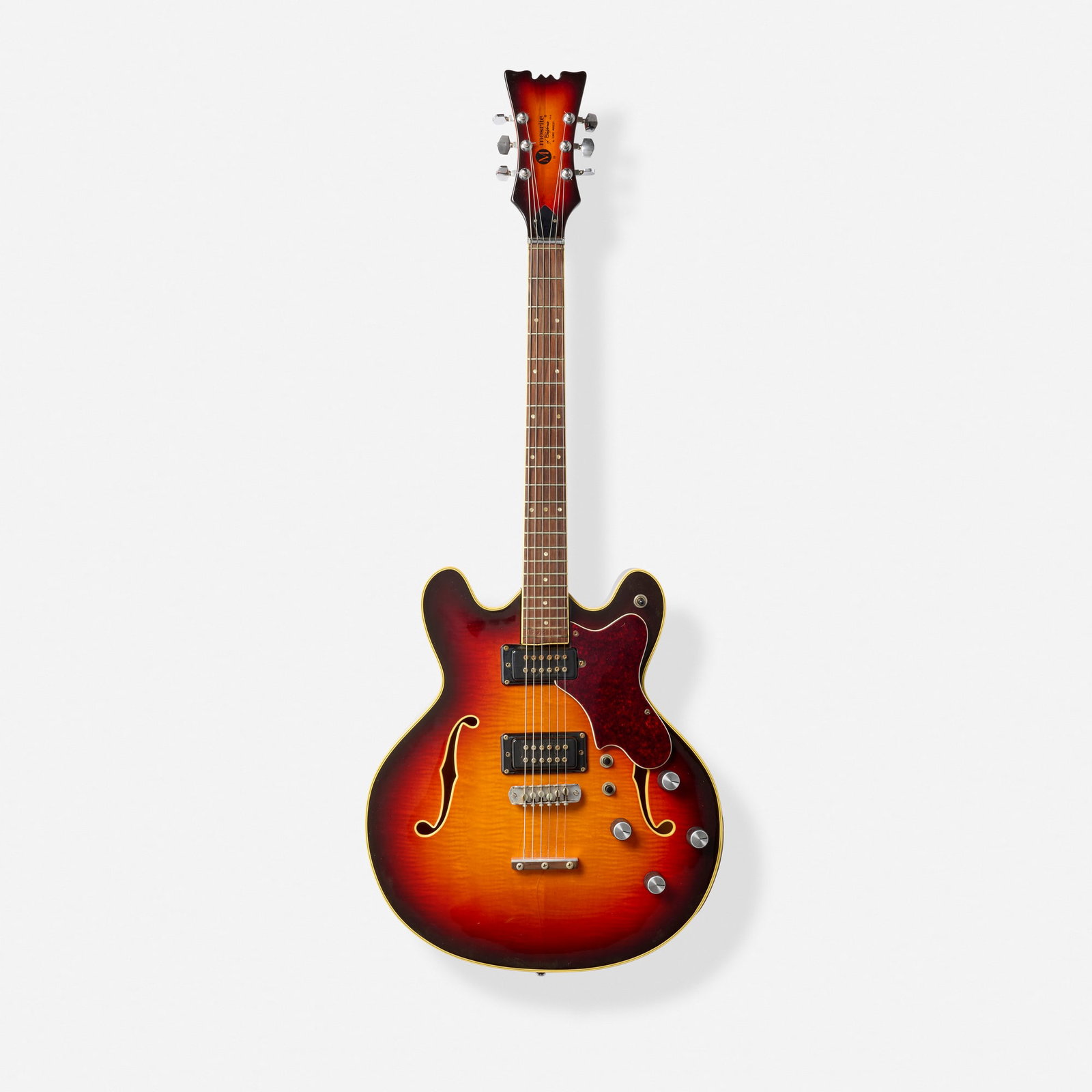 Mosrite of California by Semie Moseley, Celebrity I Hollowbody Electric Guitar, 1972: Mosrite of California by Semie Moseley Celebrity I Hollowbody Electric Guitar, 1972 Bakersfield, USA Deep body, bolt-on maple neck, humbucking pickups, Radio Shack knobs, stop tailpiece Finish: Su