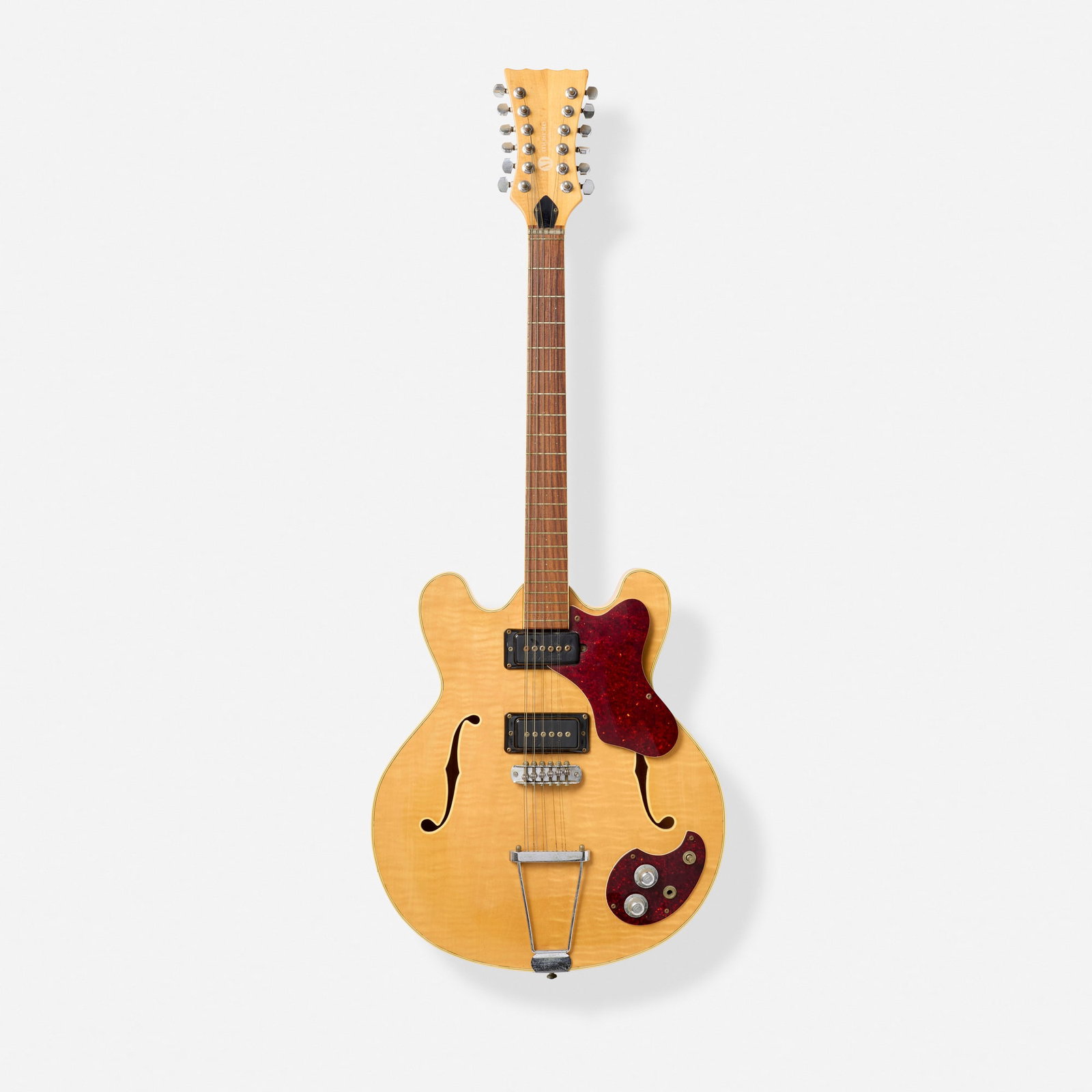 Mosrite of California by Moseley, Gospel Celebrity 12-string Hollowbody Electric Guitar, 1972: Mosrite of California by Moseley Gospel Celebrity 12-string Hollowbody Electric Guitar, 1972 Bakersfield, USA Deep body, bolt-on maple neck, single-coil pickups, trapeze tailpiece Finish: Natural<