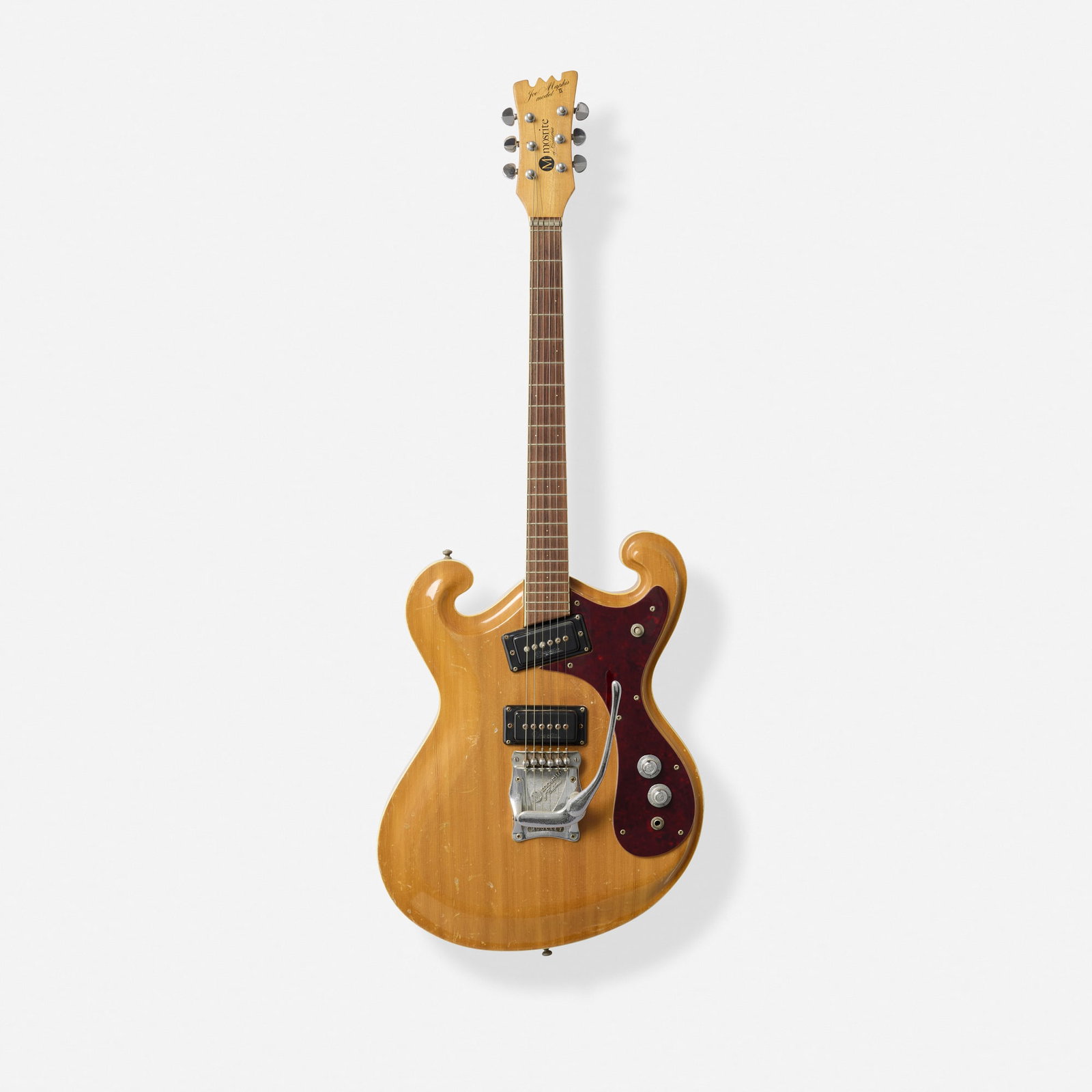 Mosrite of California, Joe Maphis Model II Hollowbody Electric Guitar, 1966: Mosrite of California Joe Maphis Model II Hollowbody Electric Guitar, 1966 Bakersfield, USA Double-bound spruce and walnut body with scroll horns, bolt-on maple neck, Moseley vibrato Finish: Natur