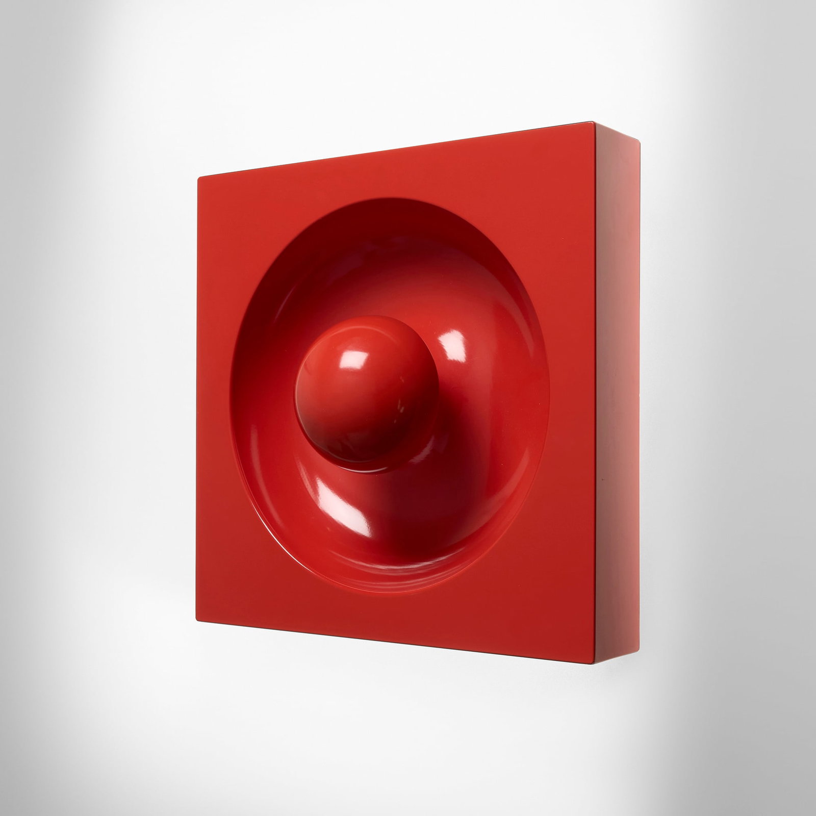 Verner Panton, Spiegel illuminated wall panel: Verner Panton Spiegel illuminated wall panel Louis Poulsen Denmark, 1968-69 lacquered aluminum 24.5 h x 24.5 w x 10.5 d in (62 x 62 x 27 cm) This design was created for the Spiegel headqua