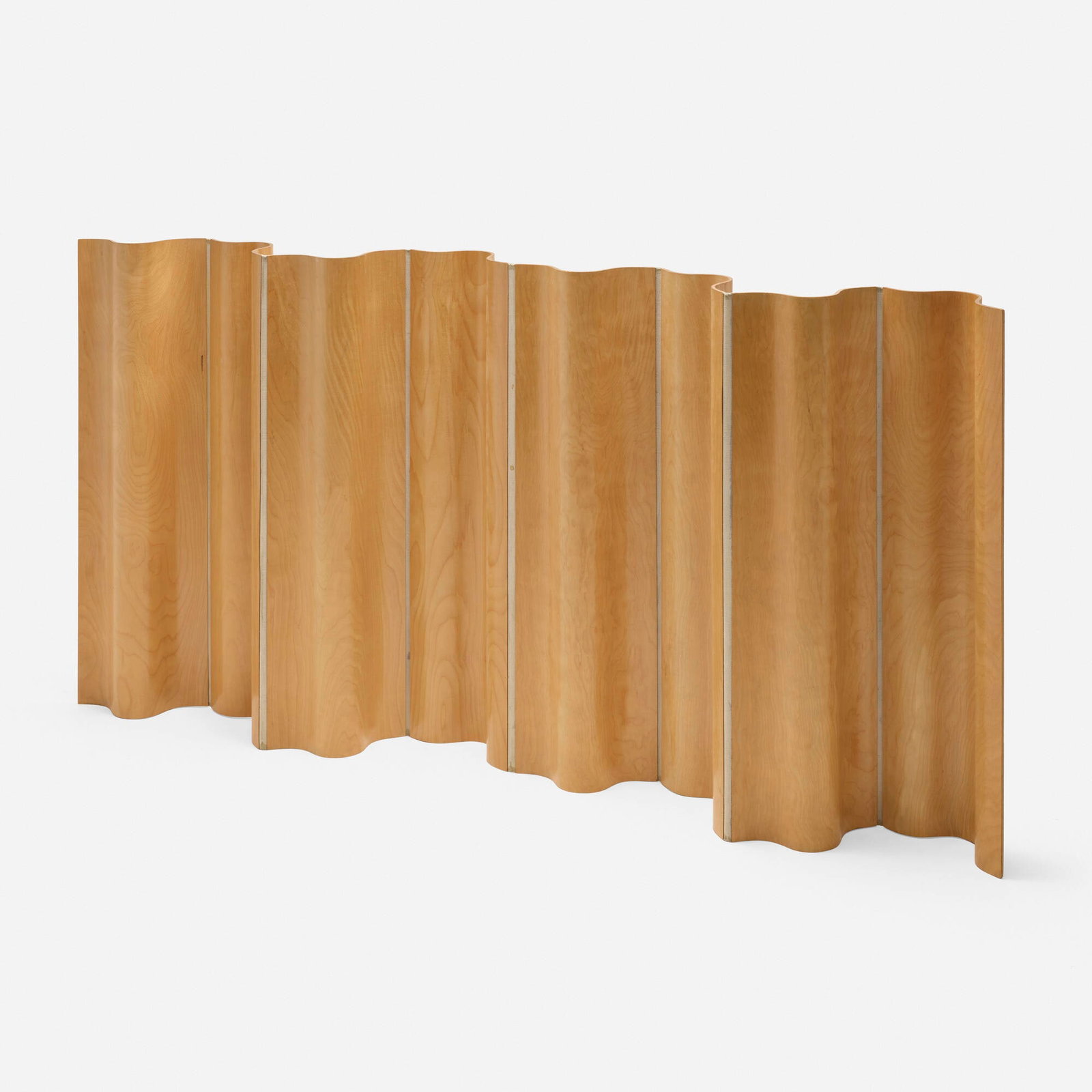 Charles and Ray Eames, 34-FSW-8, half-height: Charles and Ray Eames 34-FSW-8, half-height Herman Miller USA, 1946 ash plywood, canvas 34.125 h x 80.375 w x 6 d in (87 x 204 x 15 cm) Literature: The Herman Miller C