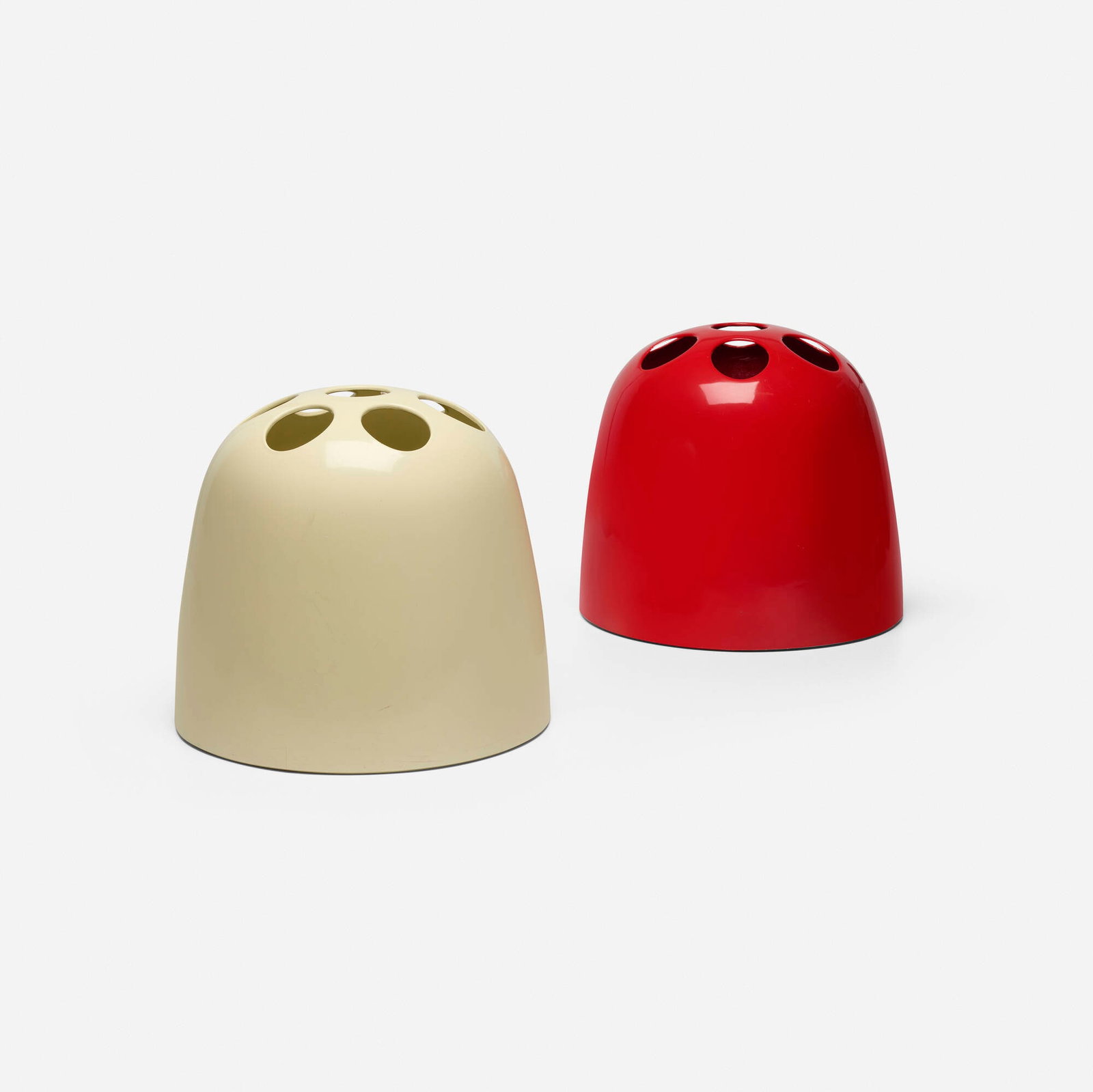 Emma Gismondi Schweinberger, Dedalo umbrella stands, set of two: Emma Gismondi Schweinberger Dedalo umbrella stands, set of two Artemide Italy, 1966 molded plastic, lacquered fiberglass 13.5 h x 15 dia in (34 x 38 cm) An example of this design is in the