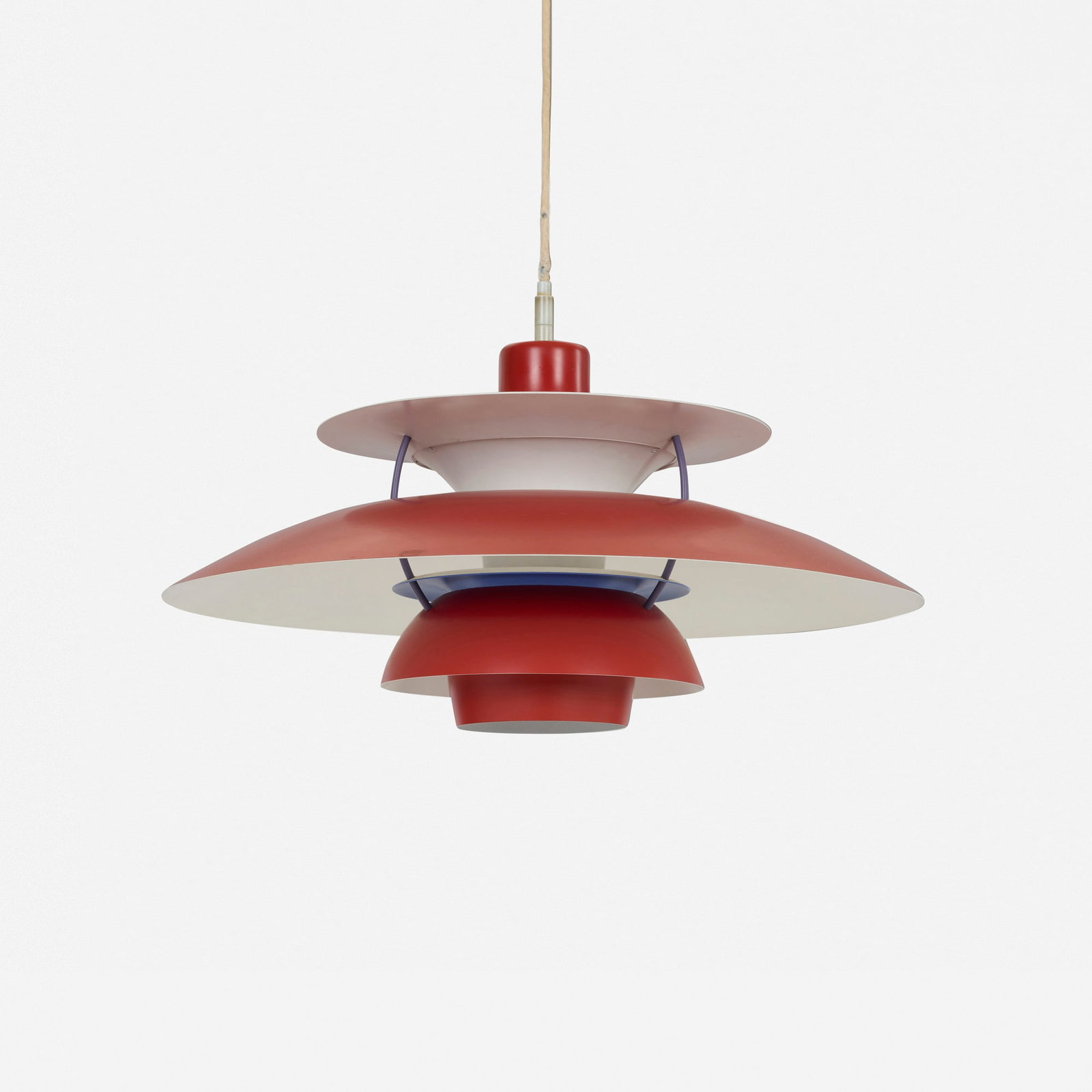 Poul Henningsen, PH5 pendant lamp: Poul Henningsen PH5 pendant lamp Louis Poulsen Denmark, 1958 lacquered aluminum 9.75 h x 19.75 dia in (25 x 50 cm) Literature: Light Years Ahead: The Story of the PH L