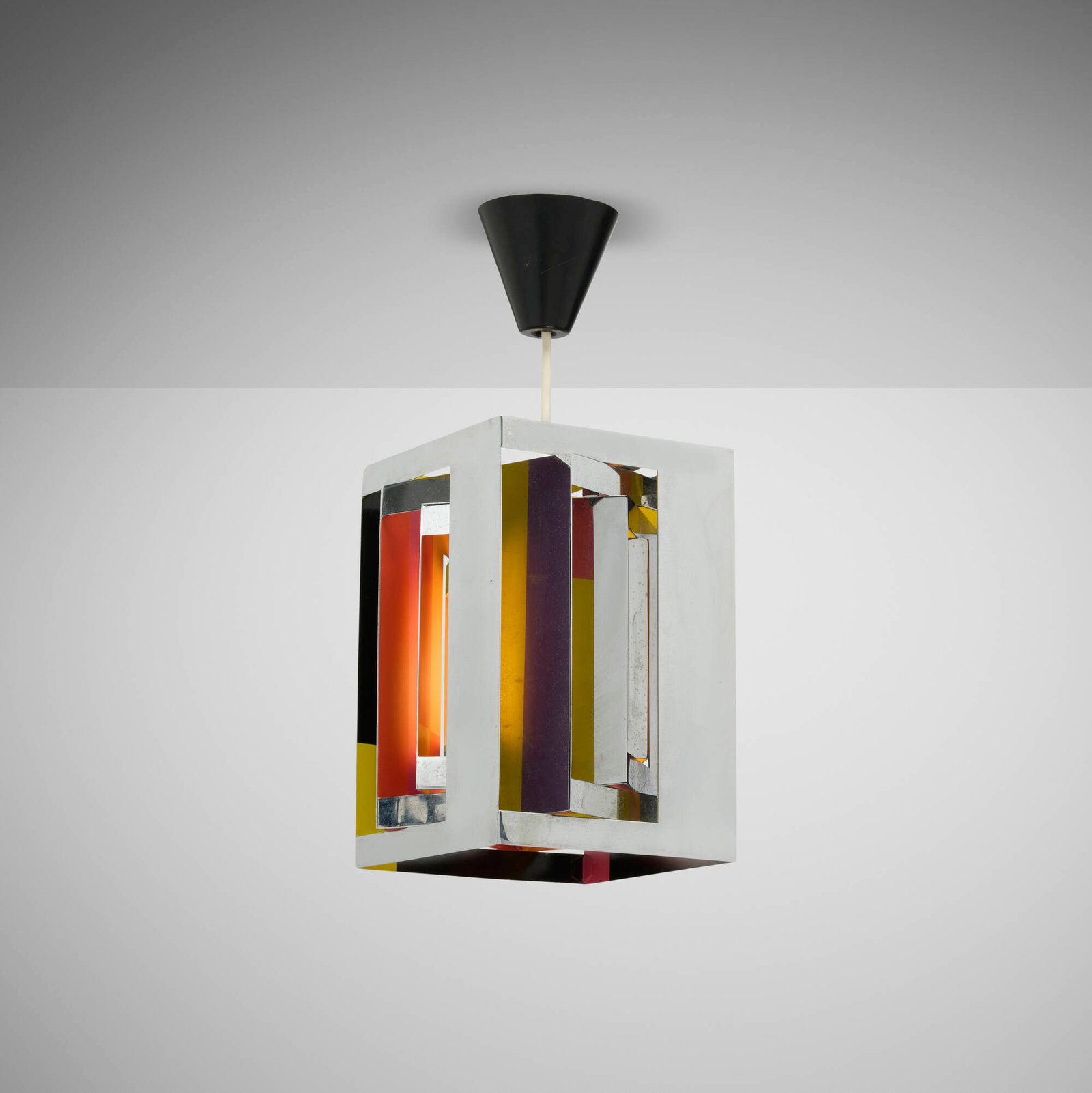 Simon Henningsen, Kassablanka pendant lamp: Simon Henningsen Kassablanka pendant lamp Lyfa Denmark, 1964 chrome-plated brass, lacquered brass, plastic 10.625 h x 6.75 w x 8 d in (27 x 17 x 20 cm) Impressed manufacturer's mark t