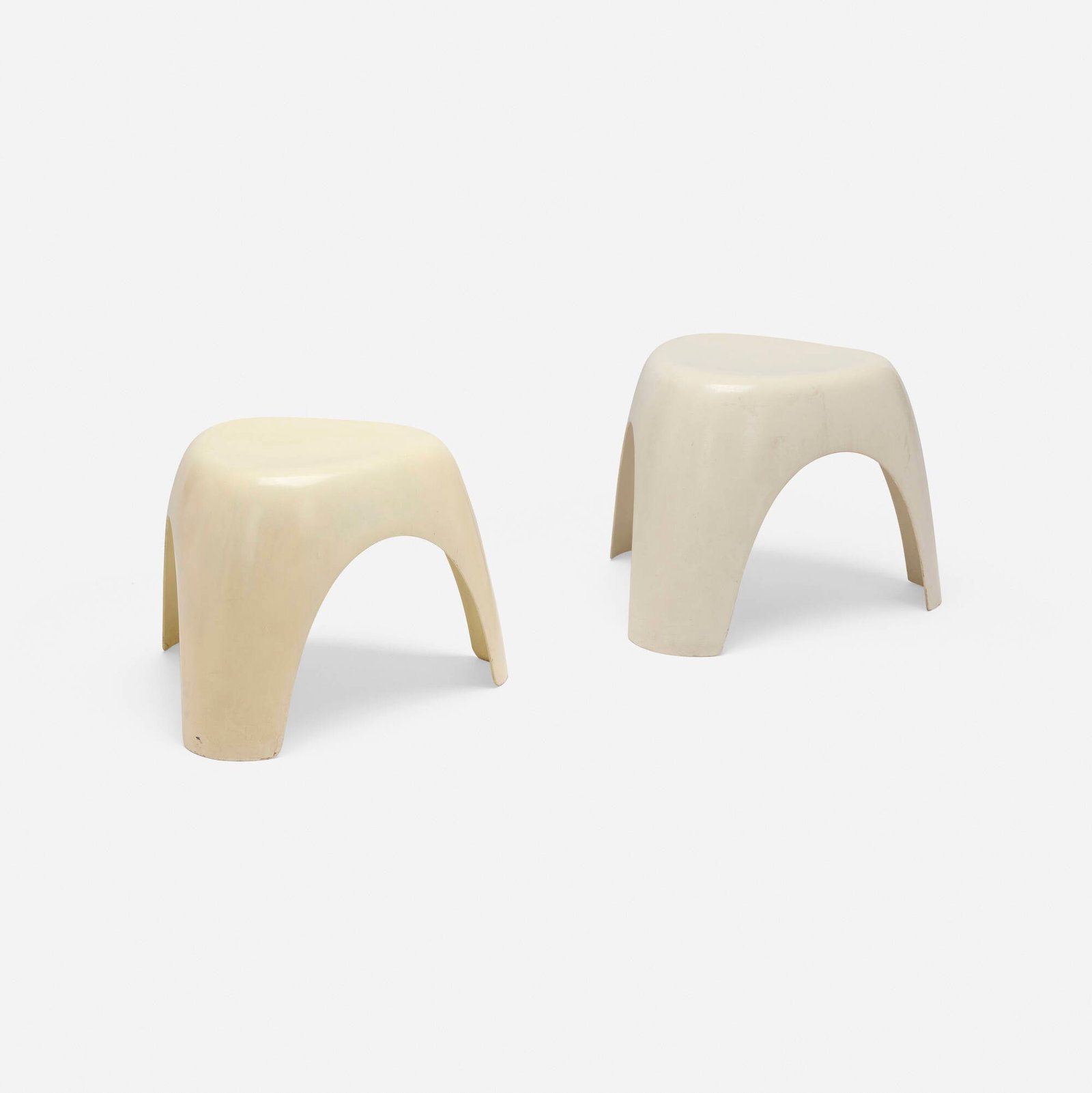 Sori Yanagi, Elephant stools, set of two: Sori Yanagi Elephant stools, set of two Kotobuki / Habitat Japan, 1954 / c. 1970, c. 2002 lacquered fiberglass 13 h x 16.75 w x 18.625 d in (33 x 43 x 47 cm) Foil manufacturer's labels to