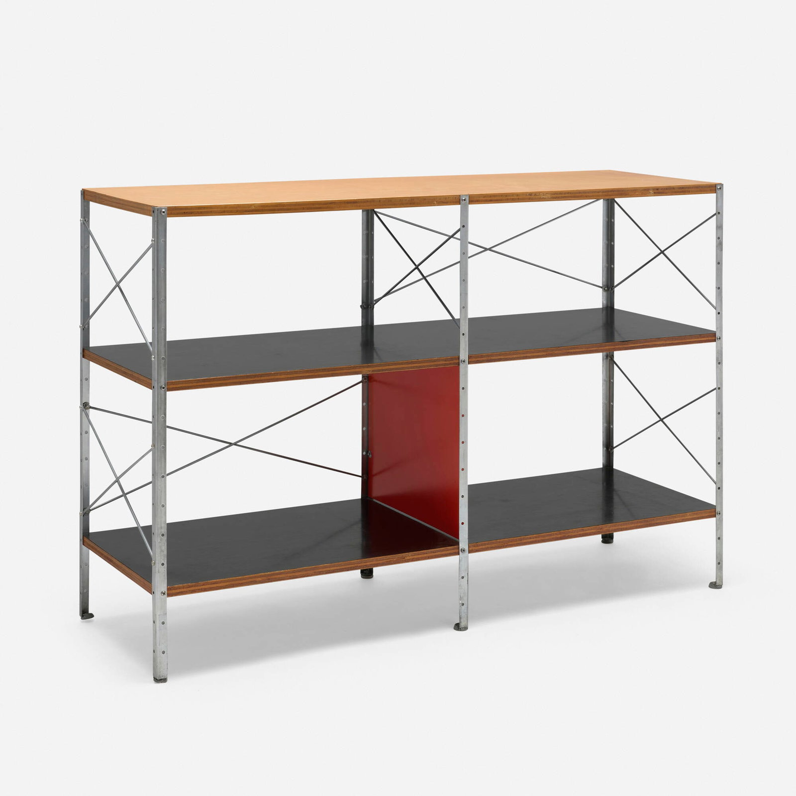 Charles and Ray Eames, ESU 200-N: Charles and Ray Eames ESU 200-N Herman Miller USA, 1950 birch plywood, zinc-plated steel, lacquered Masonite, lacquered birch 32.5 h x 47.25 w x 16 d in (83 x 120 x 41 cm) Literature: Eames Design:
