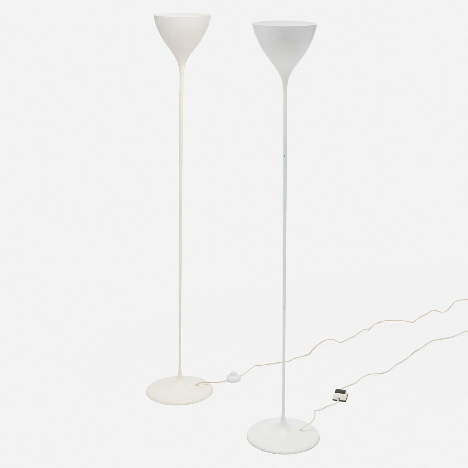 Max Bill, Floor lamps, pair: Max Bill Floor lamps, pair B.A.G. Turgi Switzerland, c. 1965 enameled steel and aluminum 65 h x 11 dia in (165 x 28 cm) Decal label to shade interior on each example 'Made in Switzerl