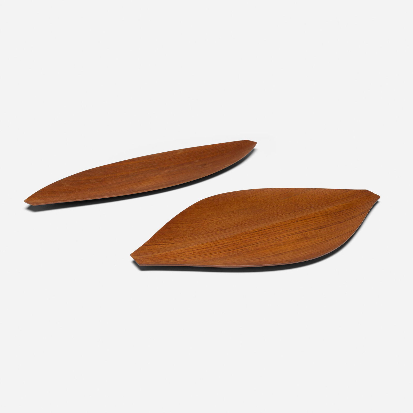 Shigemichi Aomine, Trays, set of two: Shigemichi Aomine Trays, set of two National Craft Council Japan, c. 1965 teak 0.5 h x 20 w x 11.75 d in (1 x 51 x 30 cm) 1 h x 21.5 w x 7 d in (3 x 55 x 18 cm) Branded manufacturer's mark to