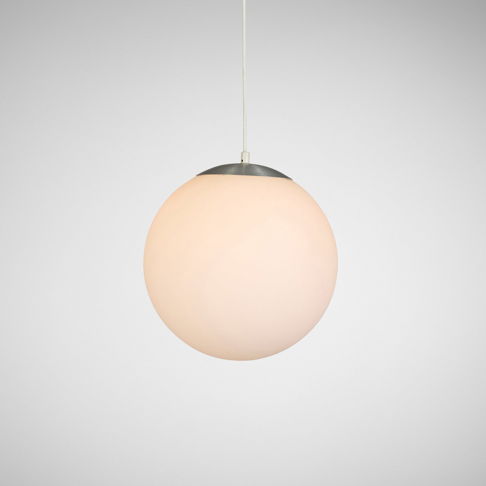 Modern, Pendant lamp: Modern Pendant lamp c. 1975 frosted glass, aluminum, painted metal, plastic 14 dia in (36 cm) This work will ship from Chicago, Illinois.