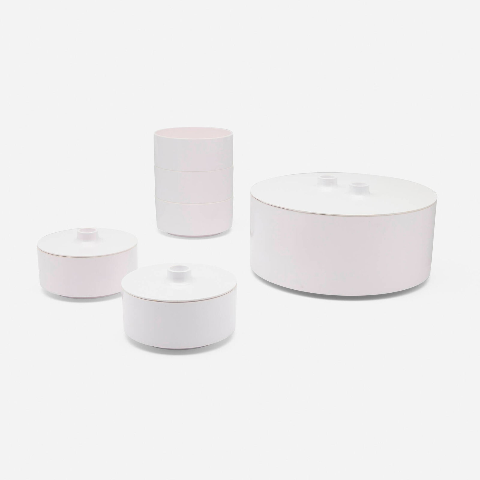 Lella and Massimo Vignelli, Max tableware: Lella and Massimo Vignelli Max tableware Heller Italy, 1964 / after 1971 melamine largest: 5 h x 9.75 dia in (13 x 25 cm) smallest: 3 h x 5 dia in (8 x 13 cm) This design won the Compas