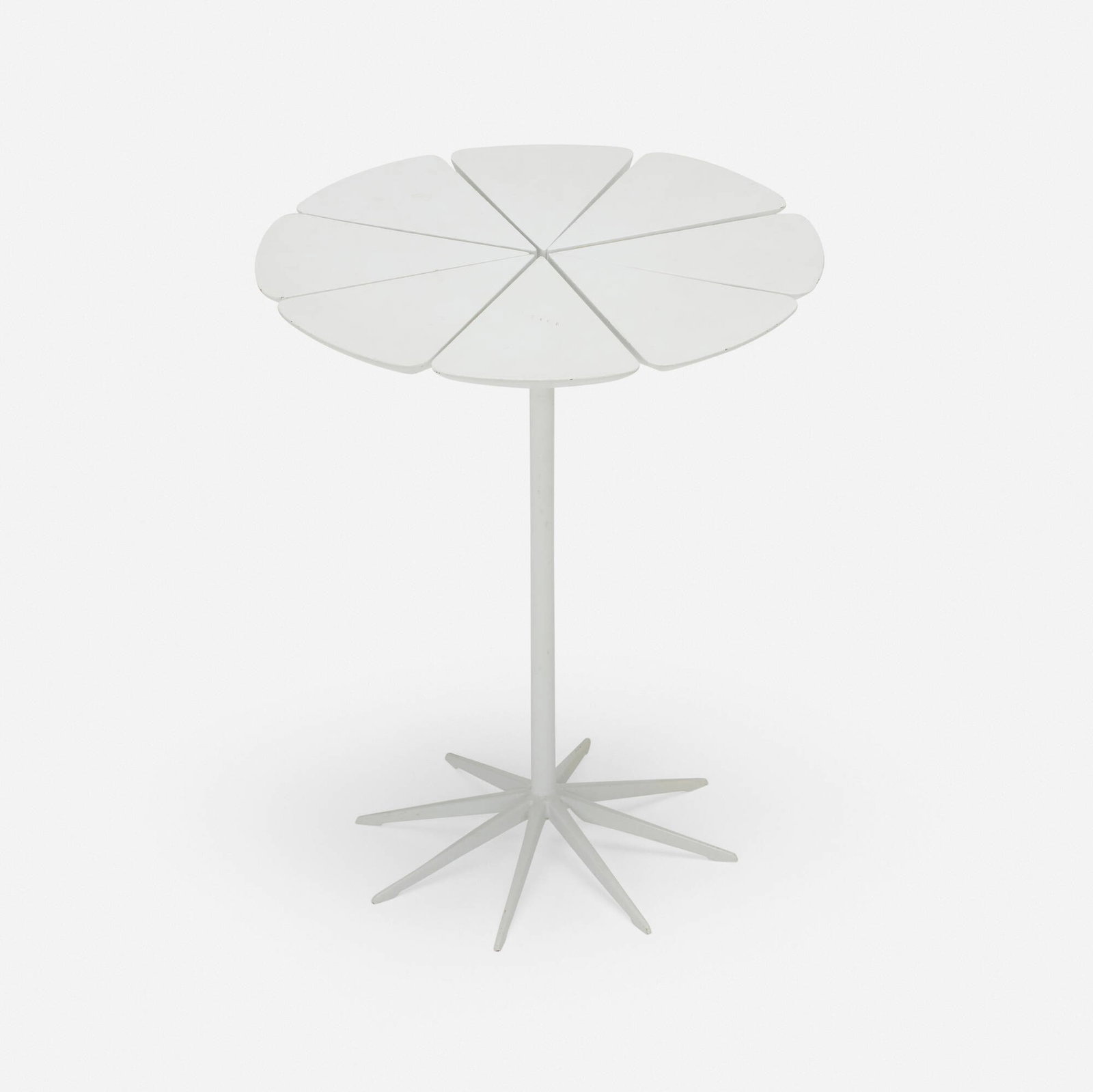 Richard Schultz, Petal occasional table, model P320: Richard Schultz Petal occasional table, model P320 Knoll Associates USA, 1960 lacquered wood and steel 19.125 h x 16 dia in (49 x 41 cm) Decal manufacturer's label to underside '