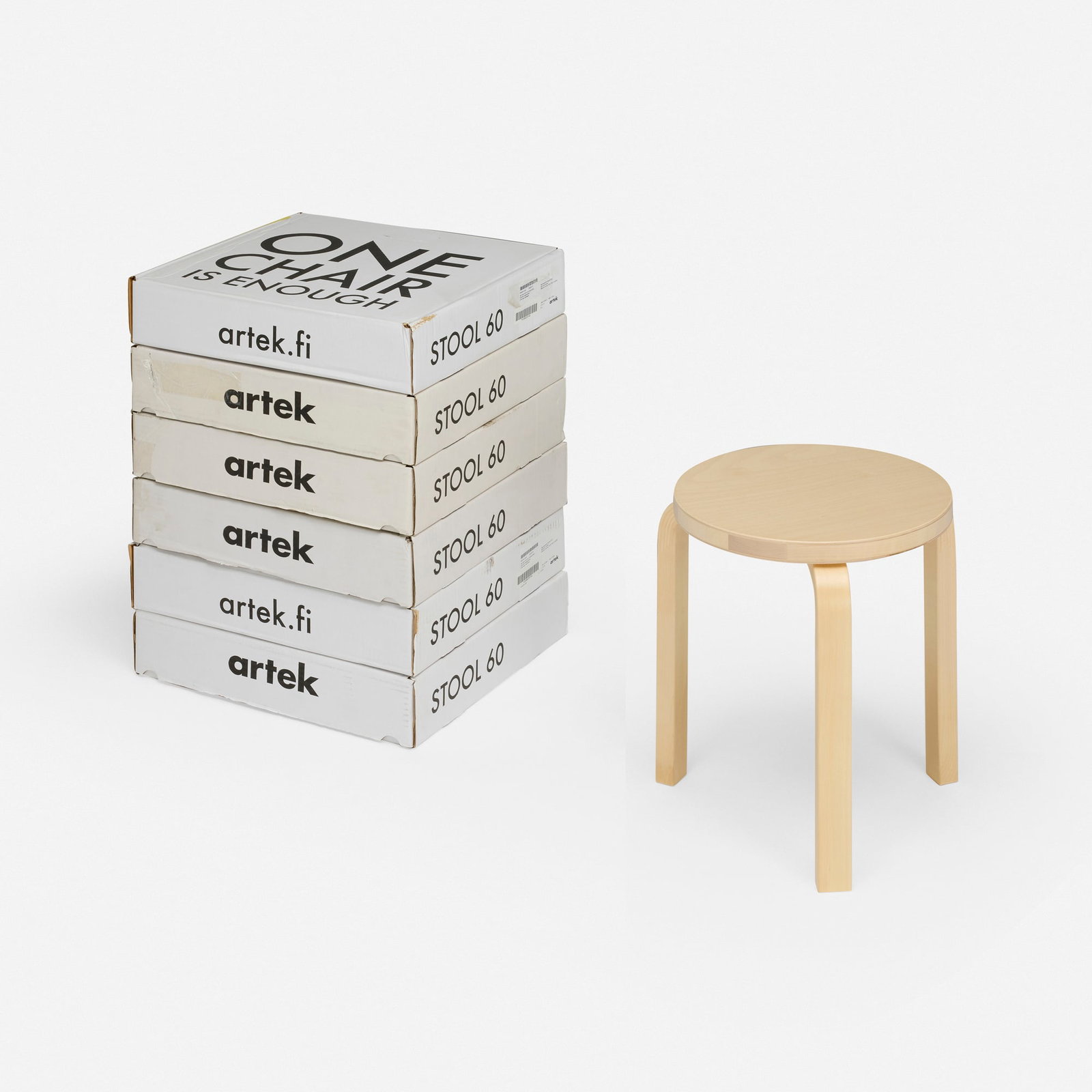 Alvar Aalto, Stools model 60 in original boxes, set of six (1 of 4)