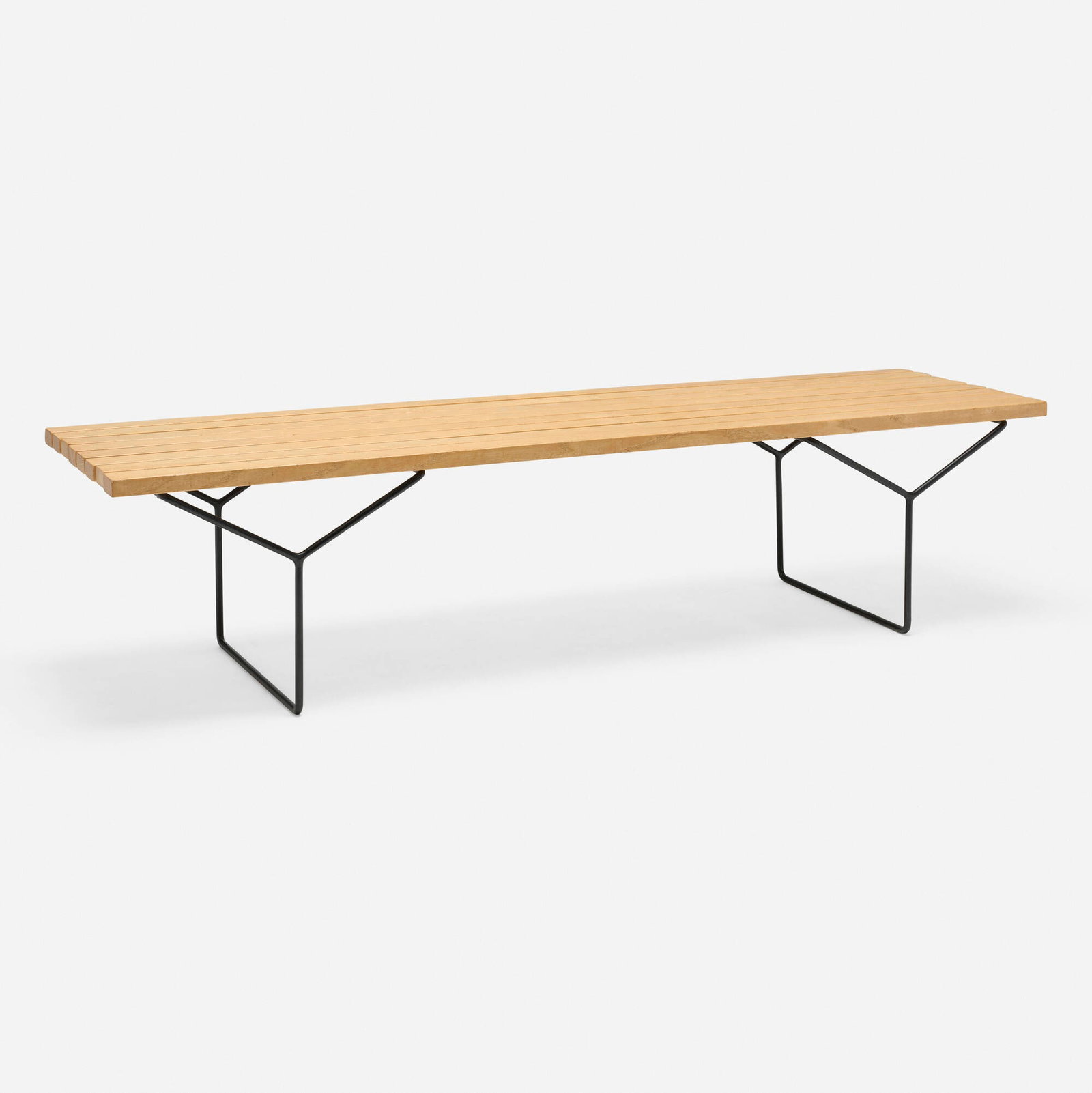 Harry Bertoia, Slat bench: Harry Bertoia Slat bench Knoll International USA, 1952 / c. 1980 oak, enameled steel 15.5 h x 66 w x 18.5 d in (39 x 168 x 47 cm) Literature: Knoll Furniture: 1938-196