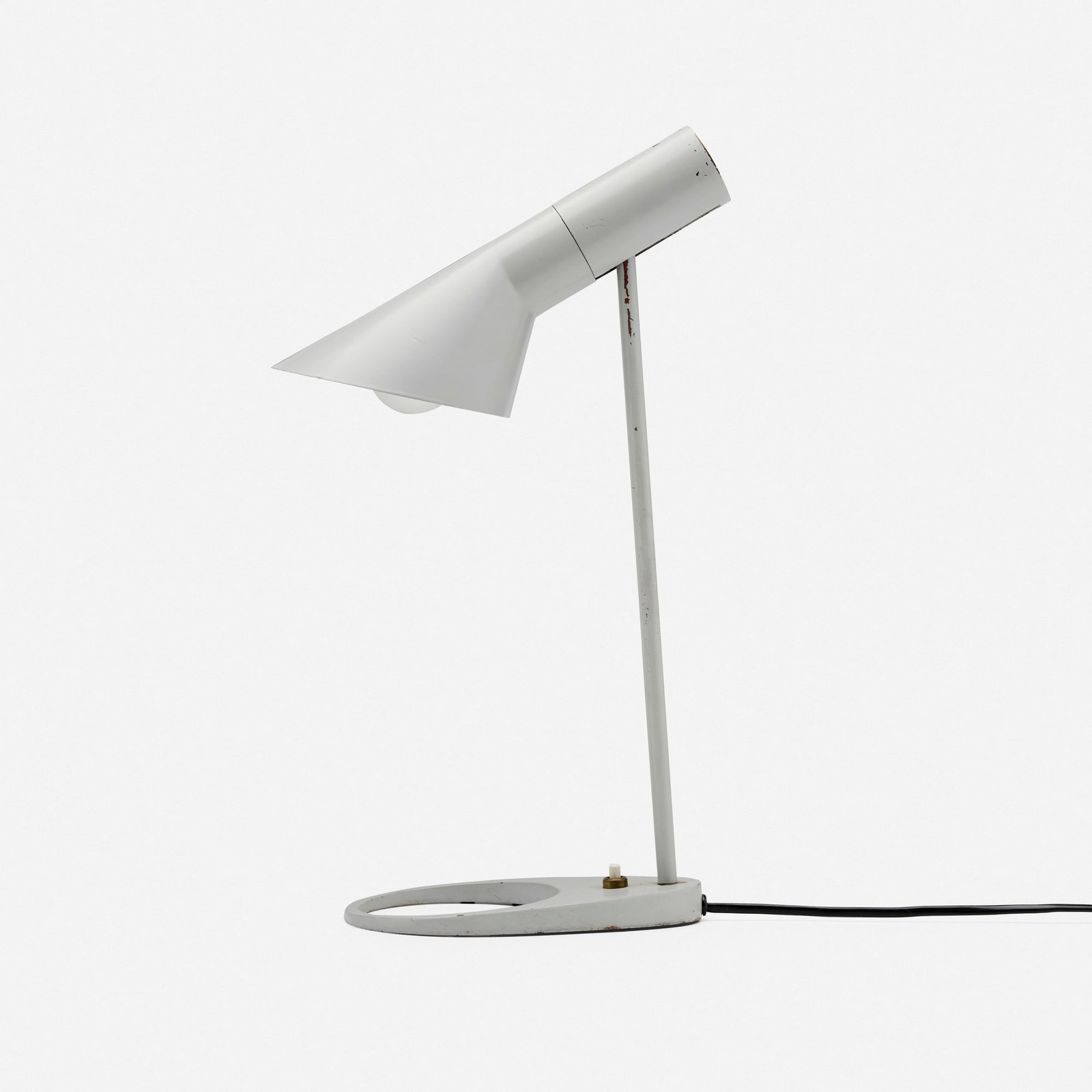 Arne Jacobsen, Visor table lamp: Arne Jacobsen Visor table lamp Louis Poulsen Denmark, 1957 painted steel and brass 15 h x 10 w x 5 d in (38 x 25 x 13 cm) Literature: Arne Jacobsen, Thau and Vind