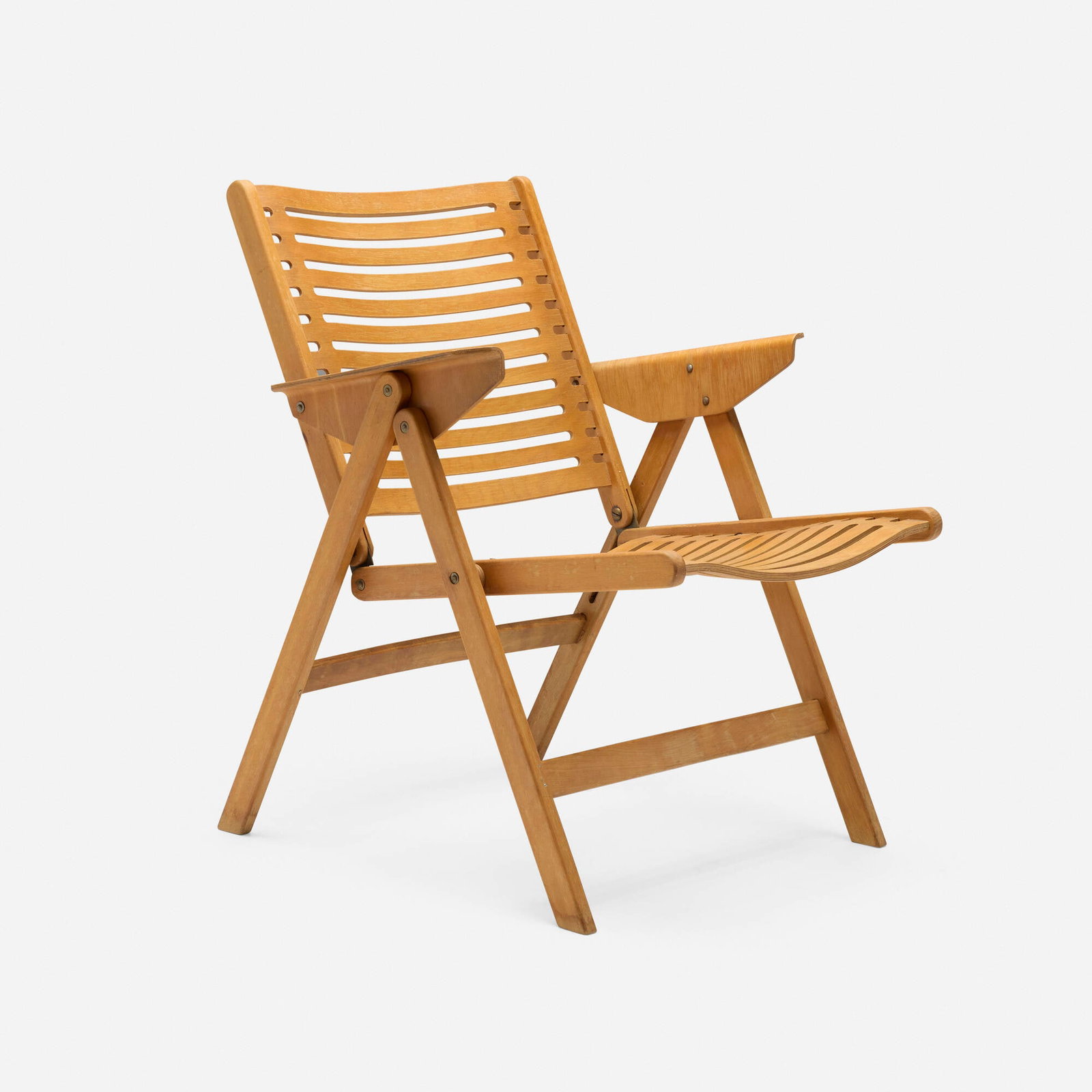 Niko Kralj, Rex folding chair: Niko Kralj Rex folding chair Stol Kamnik Slovenia, 1956 beech plywood, beech 29 h x 22.75 w x 26 d in (74 x 58 x 66 cm) An example of this design is held in the