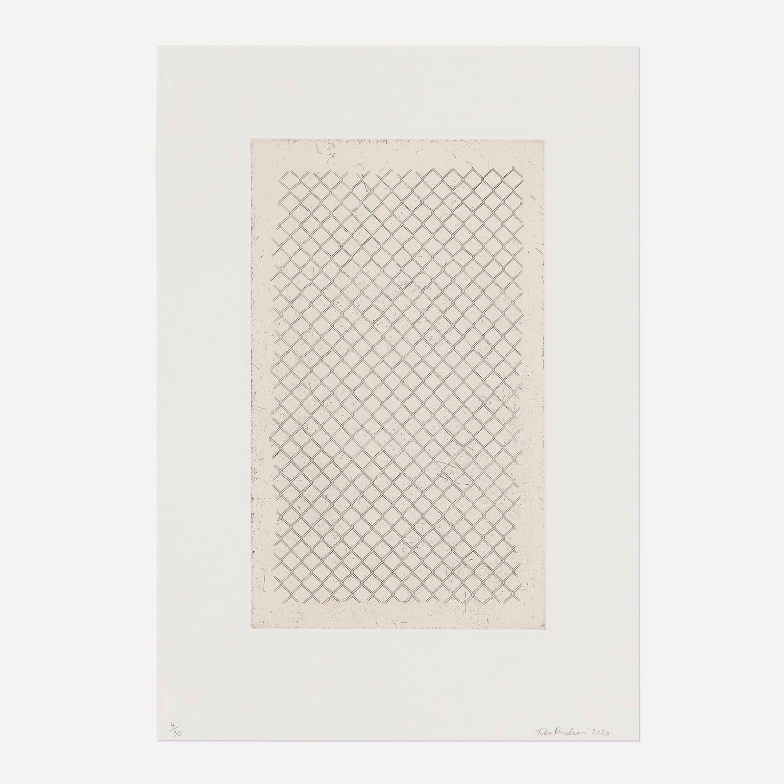 Toba Khedoori, Untitled: Toba Khedoori Untitled 2020 etching with Chine colle image: 13.25 h x 7.875 w in (34 x 20 cm) sheet: 18.75 h x 13 w in (48 x 33 cm) Signed, dated, and numbered to lower margin '4/30 Toba