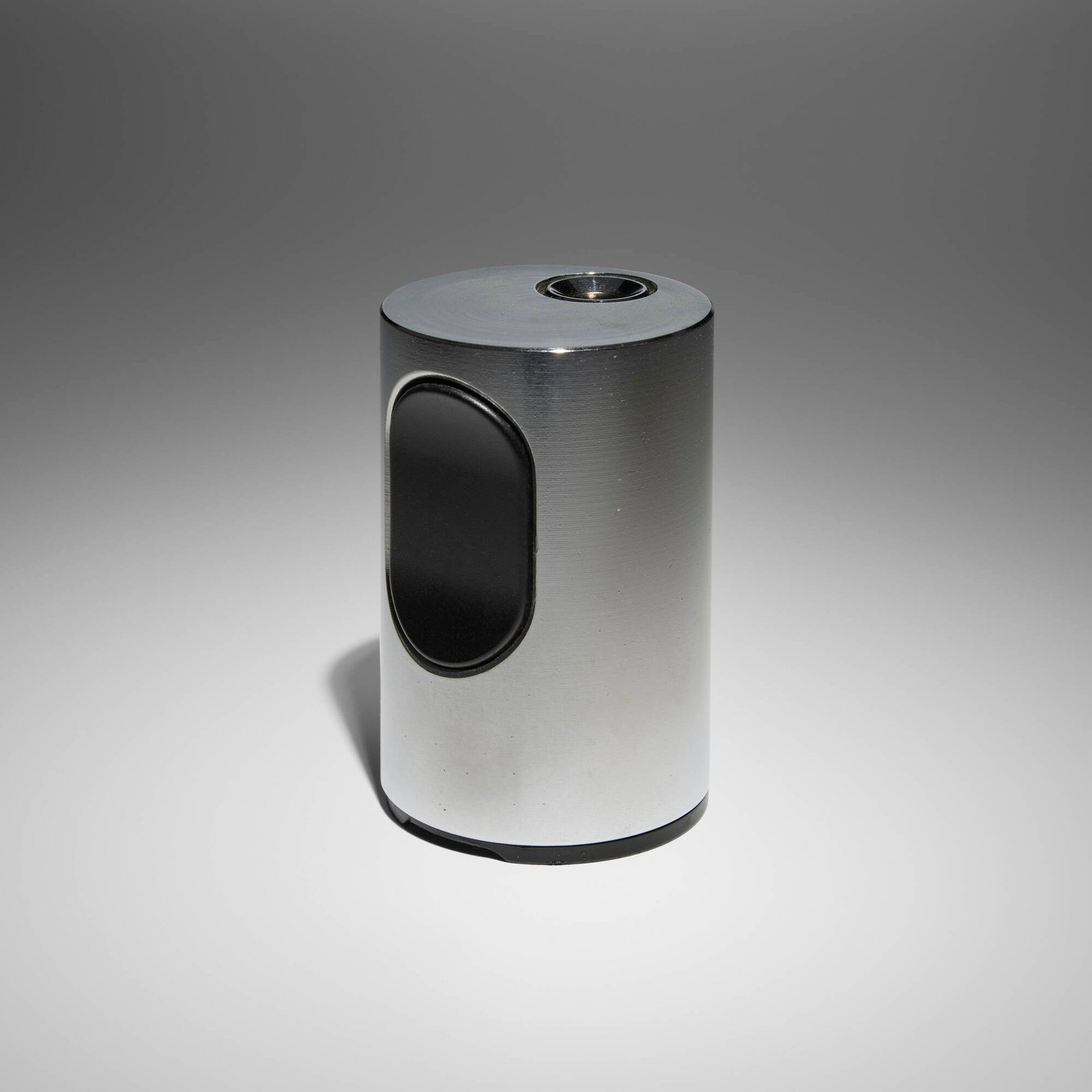 Dieter Rams, T2 Cylindric lighter: Dieter Rams T2 Cylindric lighter Braun AG Germany / Ireland, 1968 stainless steel, plastic 3.375 h x 2.125 dia in (9 x 5 cm) Molded manufacturer's mark to underside 'Braun Made i