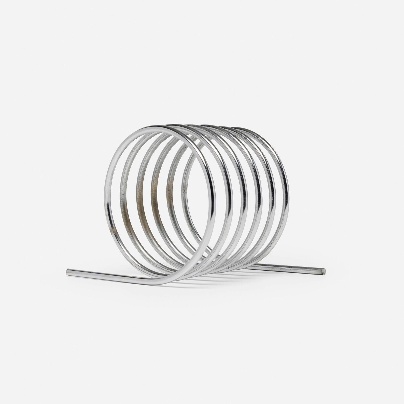 In the manner of Yonel Lebovici, Letter holder: In the manner of Yonel Lebovici Letter holder c. 1969 chrome-plated steel 7.125 h x 5.75 w x 6 d in (18 x 15 x 15 cm) This work will ship from Chicago, Illinois.