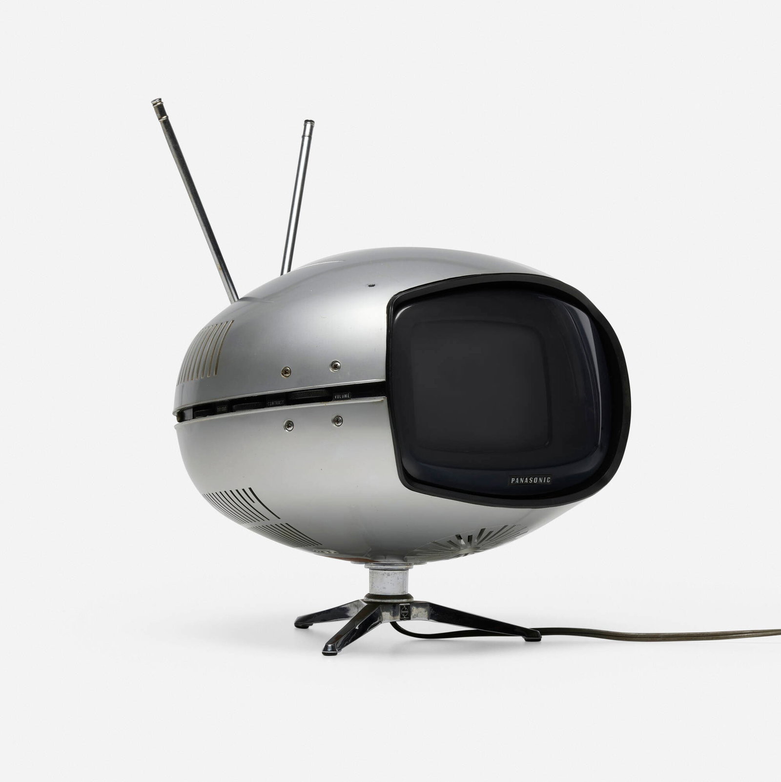 Panasonic, Orbitel television, model TR-005: Panasonic Orbitel television, model TR-005 Japan, c. 1970 plastic, chrome-plated brass, glass 9.75 h x 12 w x 10.5 d in (25 x 30 x 27 cm) An example of this design is in the permanent collectio