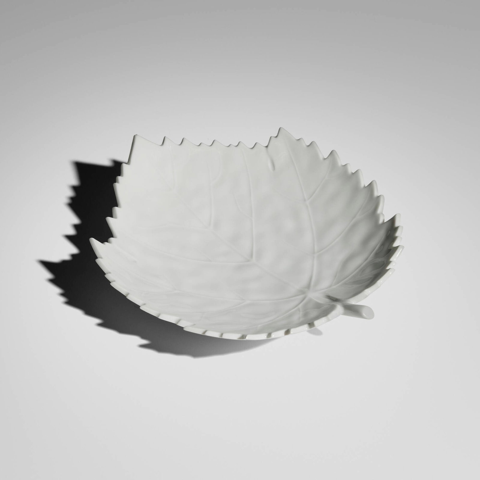 Berlin (K.P.M.), Leaf dish: Berlin (K.P.M.) Leaf dish Germany, 21st century glazed porcelain 1.25 h x 6 w x 6.5 d in (3 x 15 x 17 cm) Stamped manufacturer's scepter mark to underside. This work will ship from Chicago,