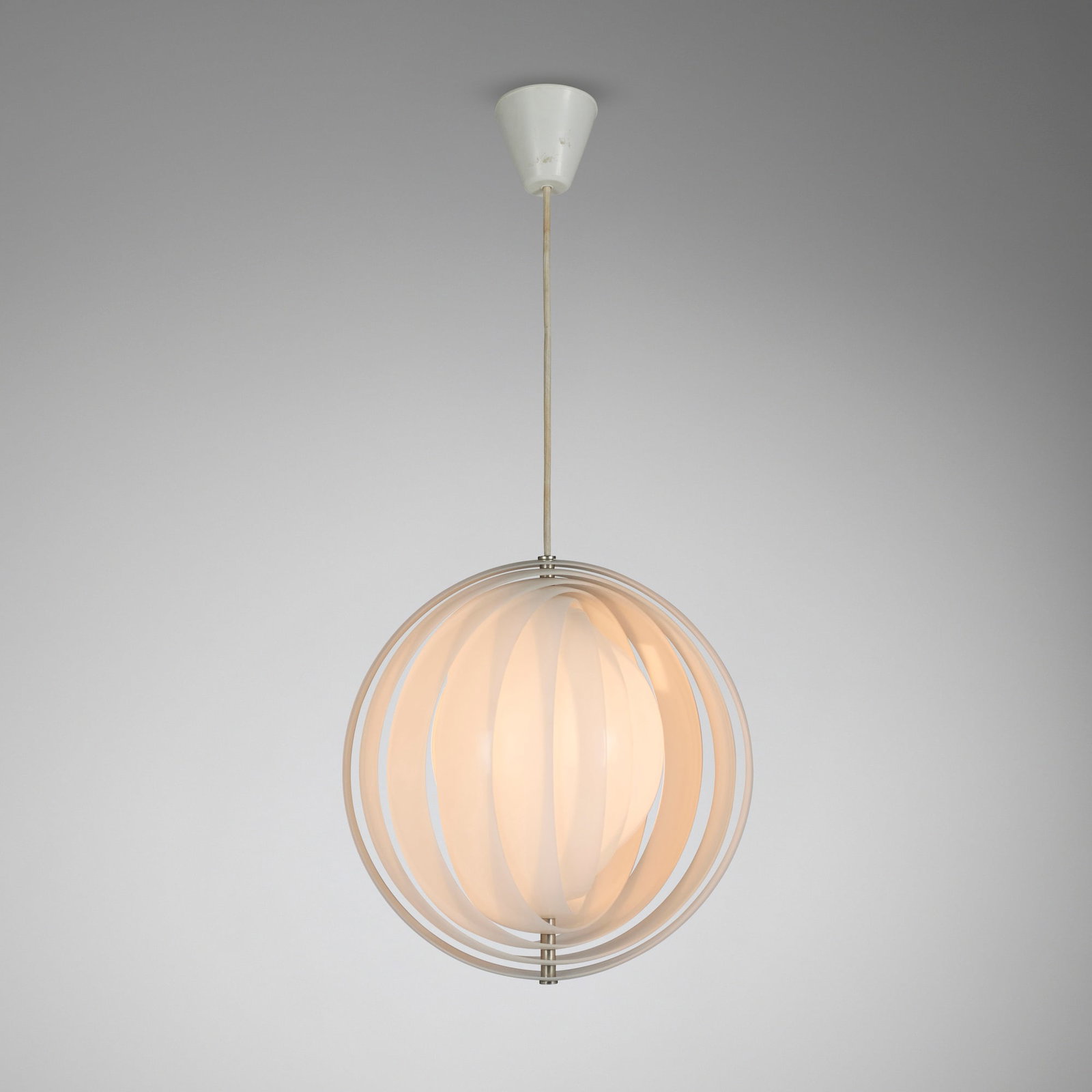 Verner Panton, Moon pendant lamp: Verner Panton Moon pendant lamp Louis Poulsen Denmark, 1960 plastic, nickel-plated steel 14.5 h x 13.625 dia in (37 x 35 cm) Literature: Verner Panton: The Collected Works, von Vegesack and Remmele,