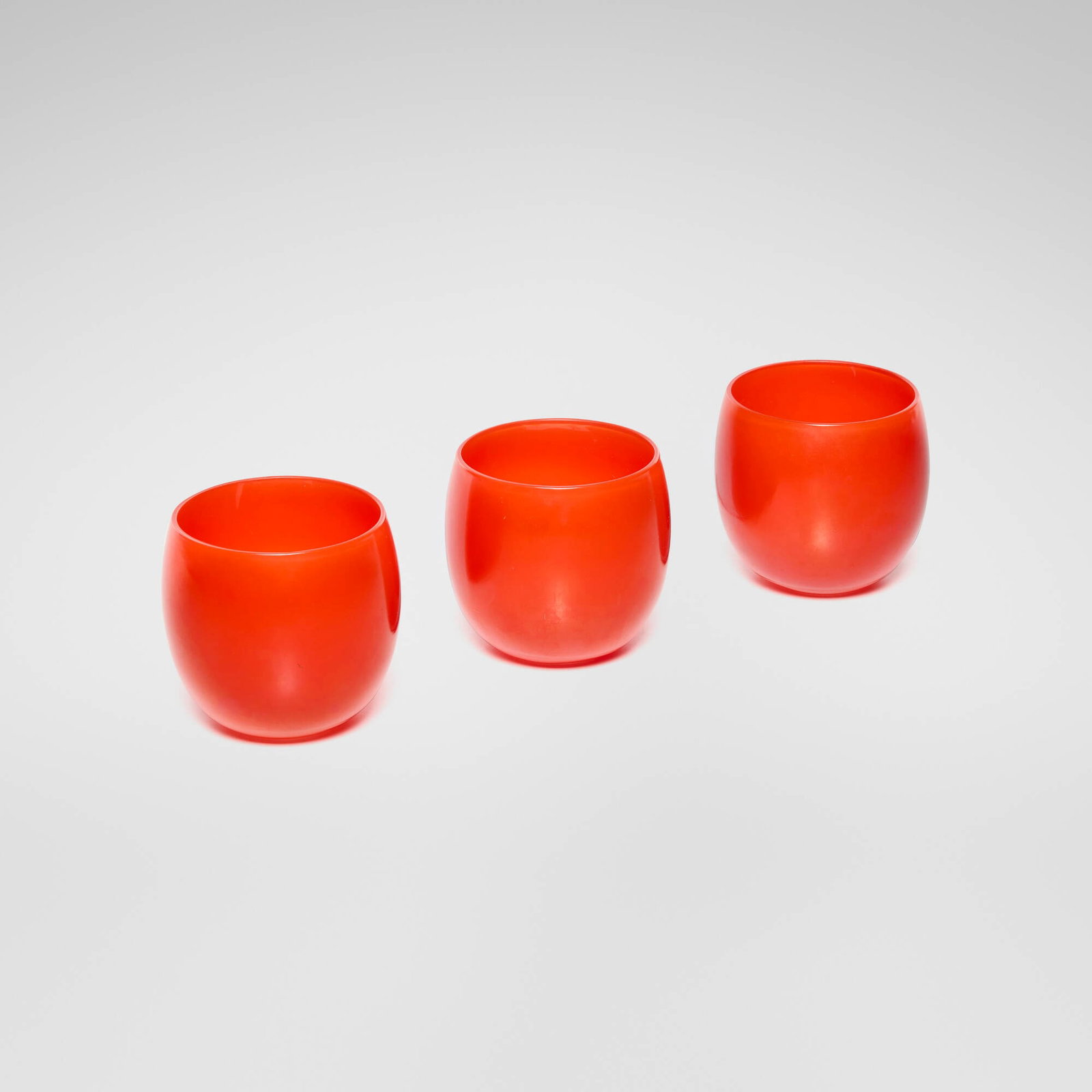 Modern, Cups, set of three: Modern Cups, set of three 20th century glass 3.25 h x 3.25 dia in (8 x 8 cm) This work will ship from Chicago, Illinois.