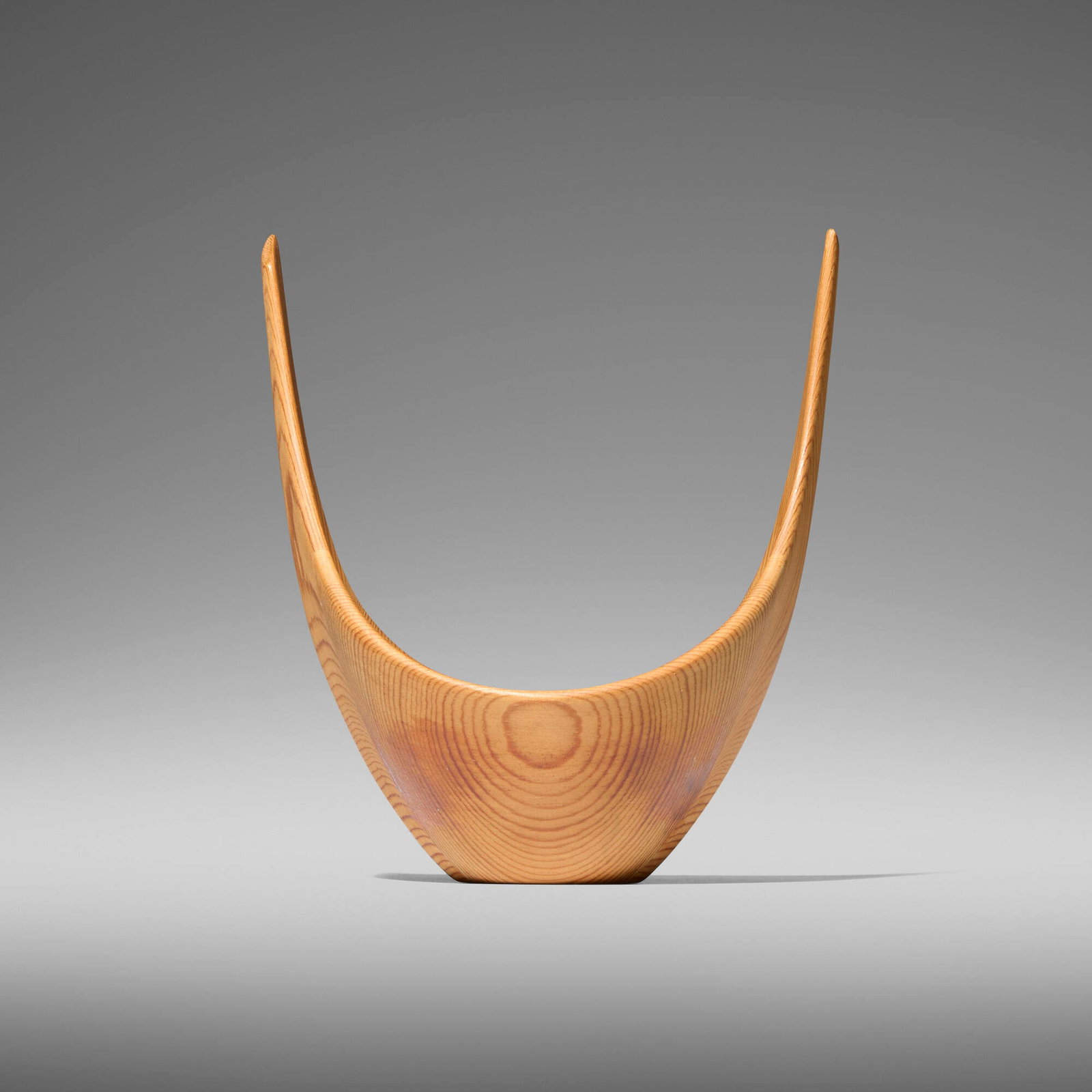 Johnny Mattsson, Vessel: Johnny Mattsson Vessel Sweden, c. 1955 pine 5.375 h x 4.75 w x 3.75 d in (14 x 12 x 10 cm) Incised signature to underside 'JM'. Metal studio label to underside 'Johnny Mattsson S