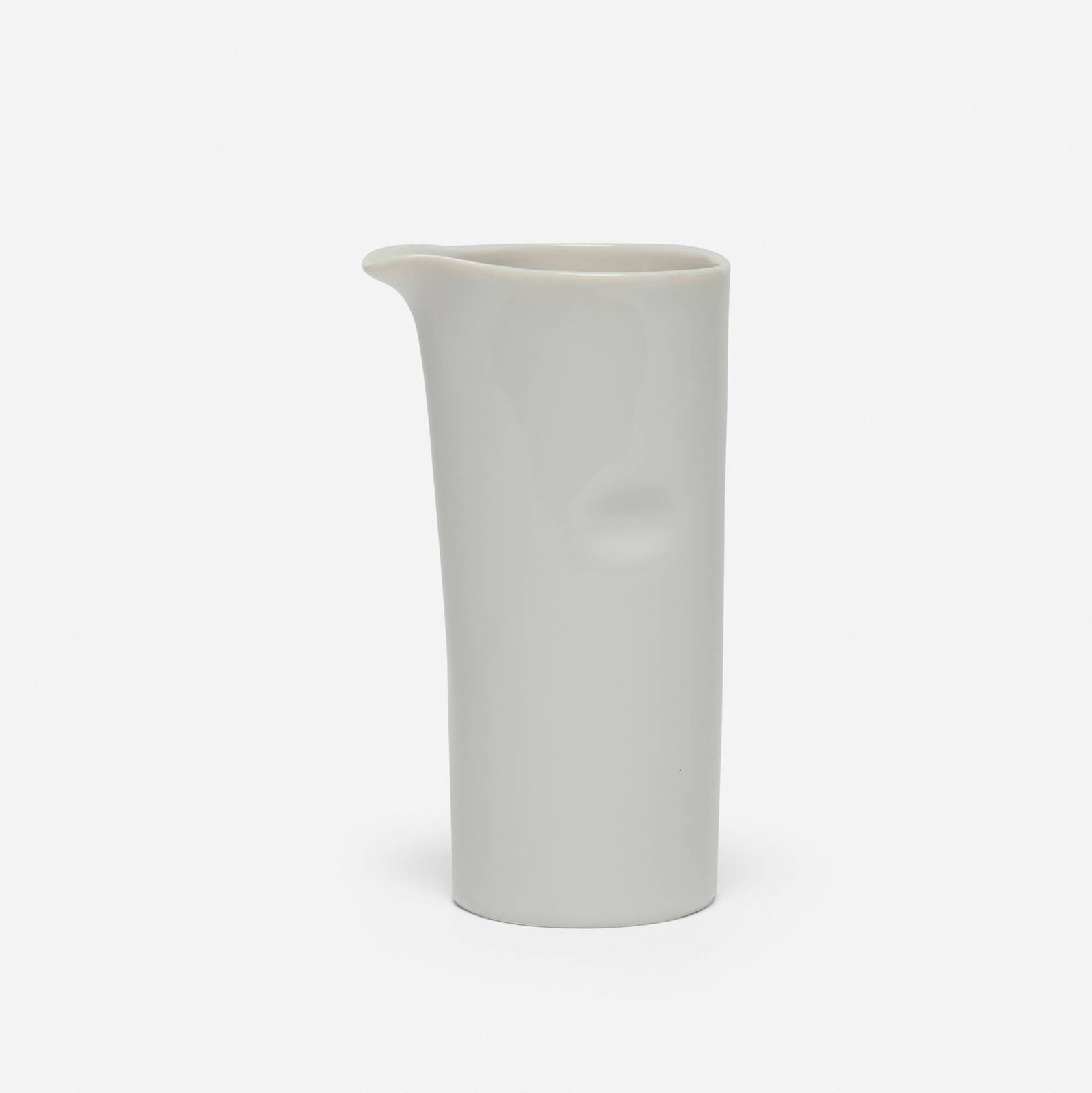 LaGardo Tackett, Creamer from the Forma series: LaGardo Tackett Creamer from the Forma series Schmid International USA, c. 1960 glazed porcelain 4.375 h x 1.875 w x 2.5 d in (11 x 5 x 6 cm) Stamped manufacturer's mark to underside