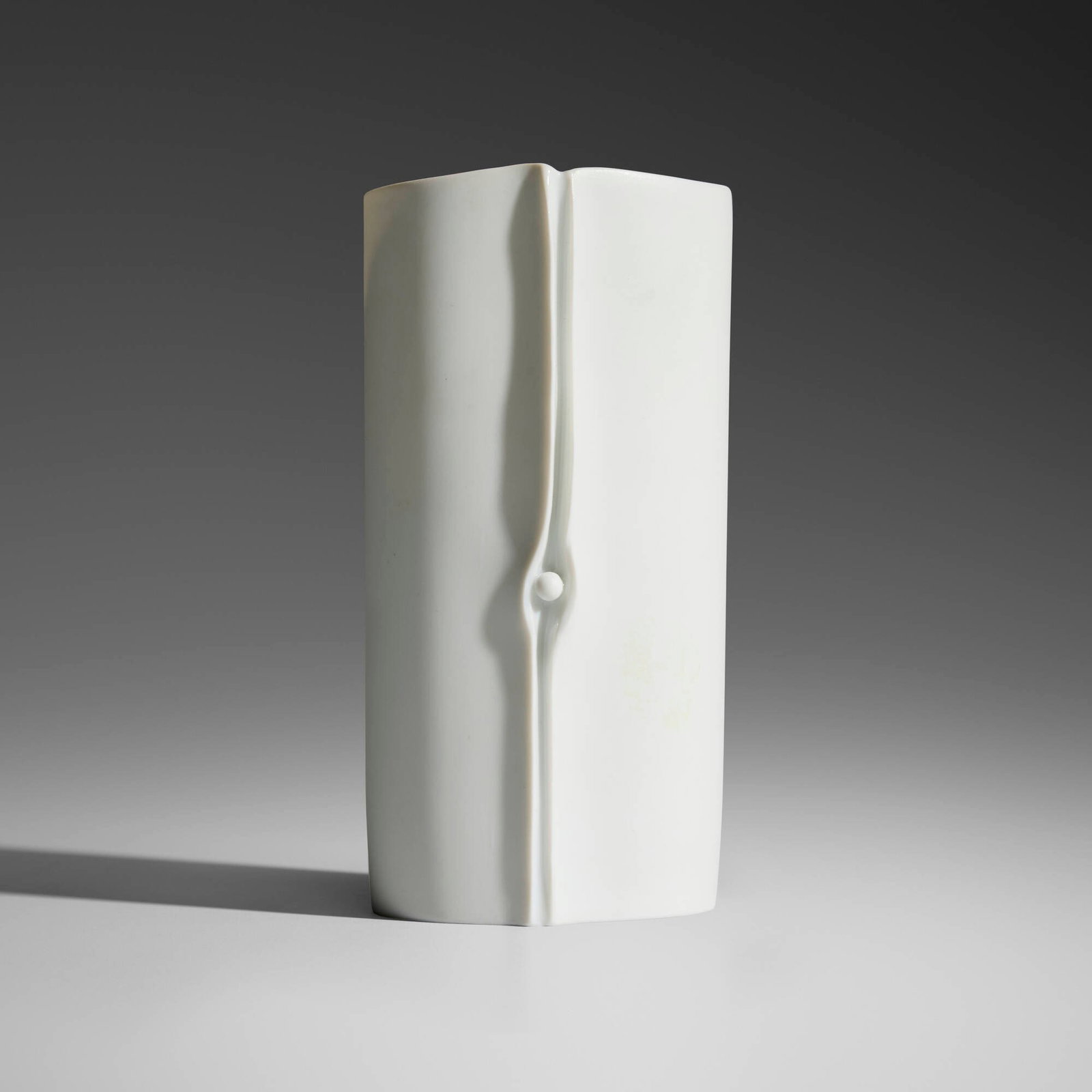 Elisabeth Pott-Bischofberger, Eclore vase: Elisabeth Pott-Bischofberger Eclore vase Hutschenreuther Switzerland / Germany, c. 1983 glazed porcelain 7 h x 3.5 w x 3 d in (18 x 9 x 8 cm) Stamped manufacturer's mark to underside