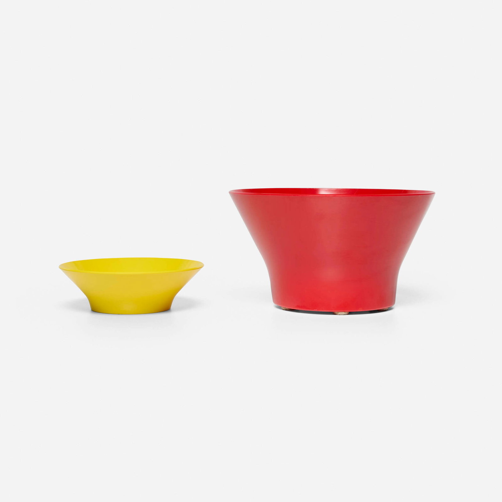 Henning Koppel, Bowls, set of two: Henning Koppel Bowls, set of two Torben Orskov & Co. Denmark, c. 1965 Melamine, plastic 5.5 h x 10.5 dia in (14 x 27 cm) 2 h x 7 dia in (5 x 18 cm) Impressed manufacturer's mark to