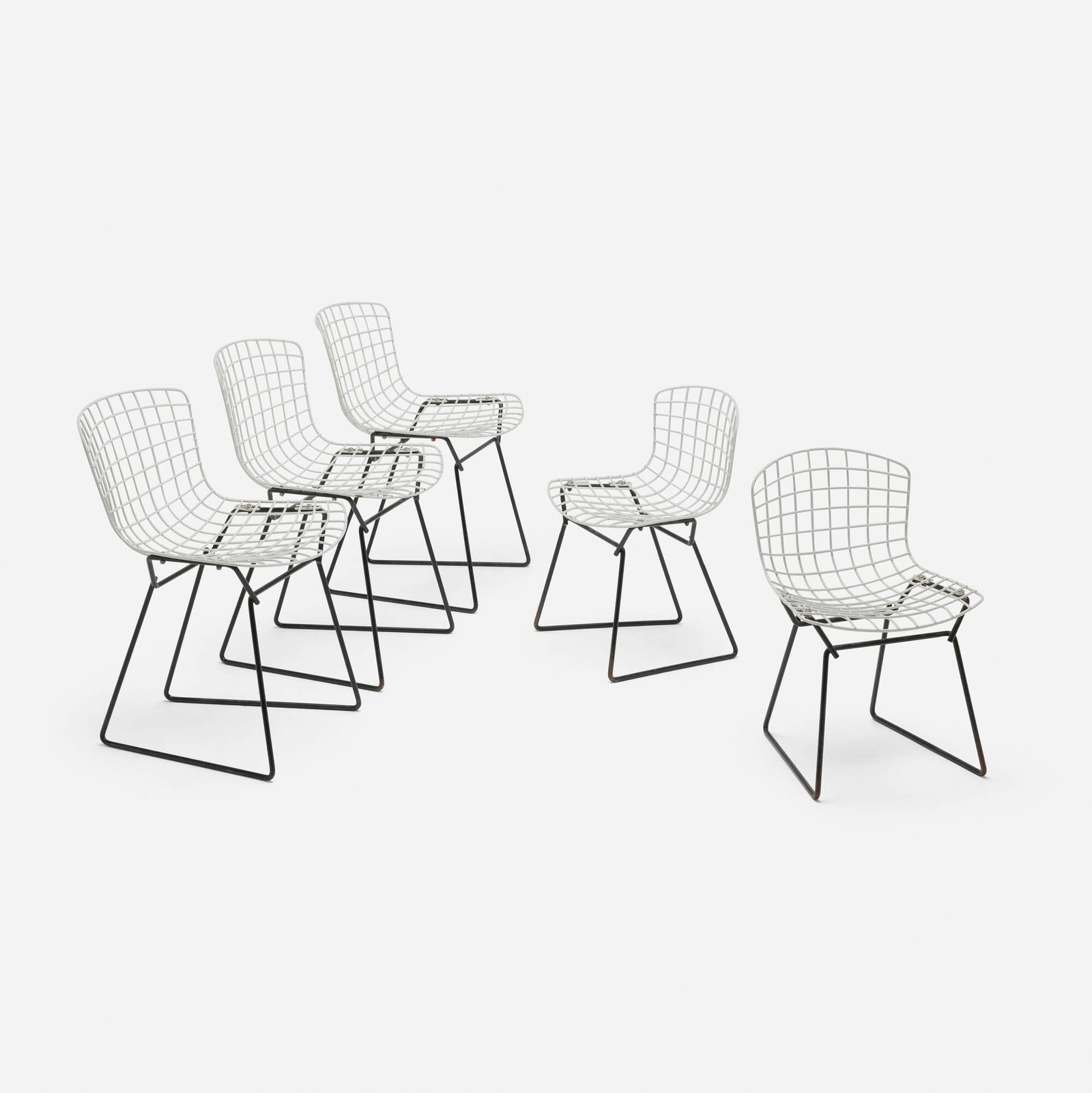 Harry Bertoia, Child's chairs, set of five: Harry Bertoia Child's chairs, set of five Knoll Associates USA, 1955 enameled steel 23.75 h x 15.75 w x 16.25 d in (60 x 40 x 41 cm) 20 h x 13 w x 13 d in (51 x 33 x 33 cm) An example o