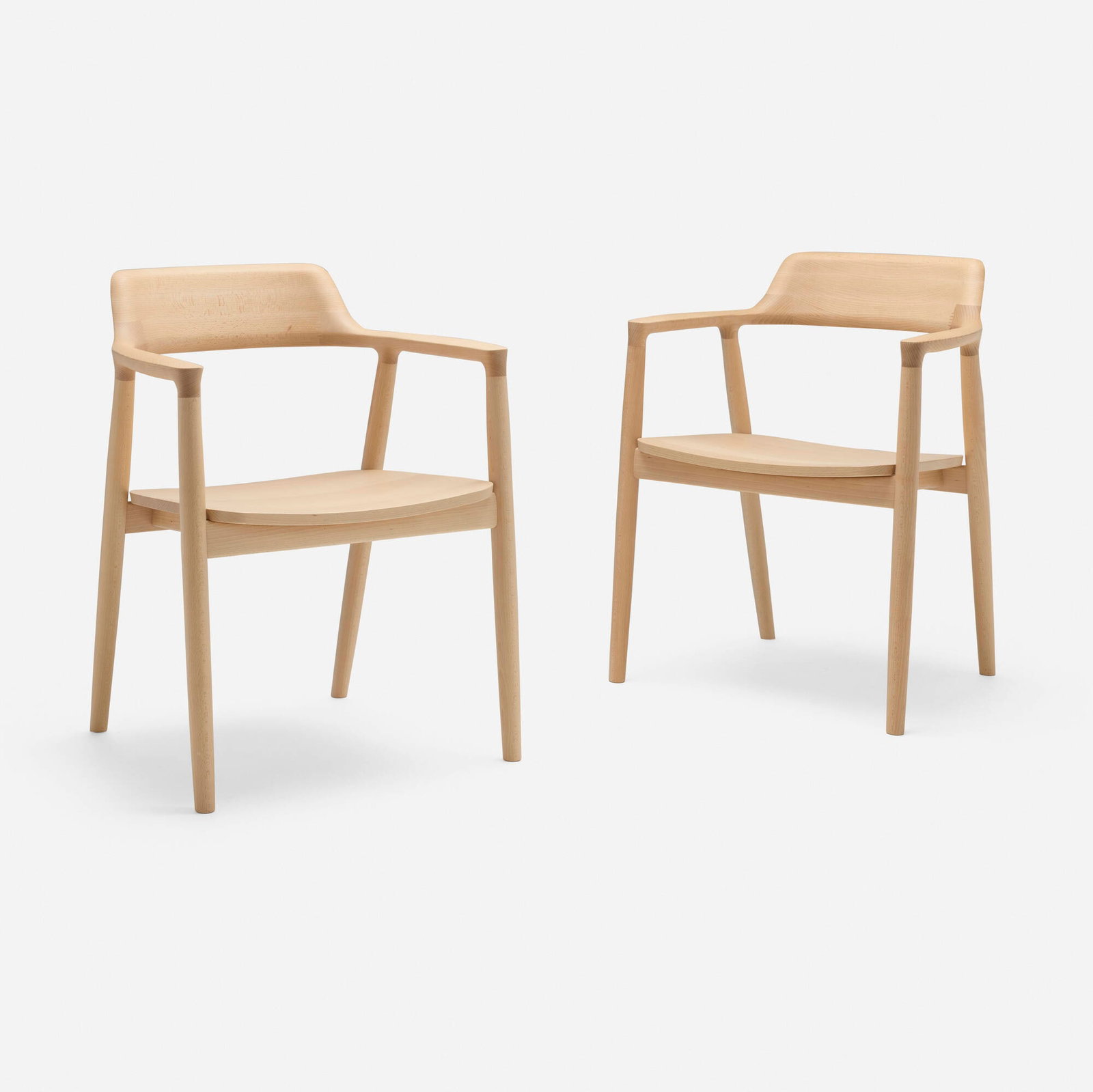 Naoto Fukasawa, Hiroshima armchairs, pair: Naoto Fukasawa Hiroshima armchairs, pair Maruni Wood Industries Japan, 2008 soap finished beech 30 h x 22 w x 20.5 d in (76 x 56 x 52 cm) An example of this design is in the permanent coll