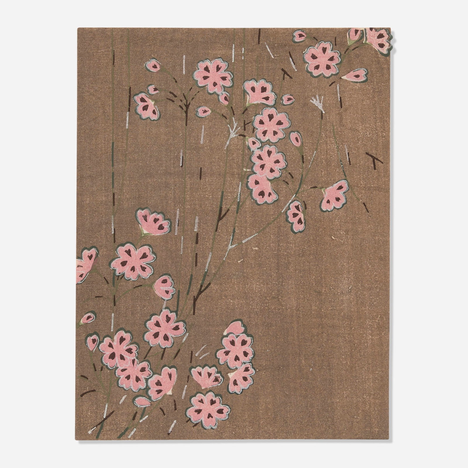 Japanese, Untitled (Cherry Blossoms): Japanese Untitled (Cherry Blossoms) woodcut in colors image: 6 h x 4.625 w in (15 x 12 cm) sheet: 9.5 h x 6.375 w in (24 x 16 cm) This work will ship from Chicago, Illinois.