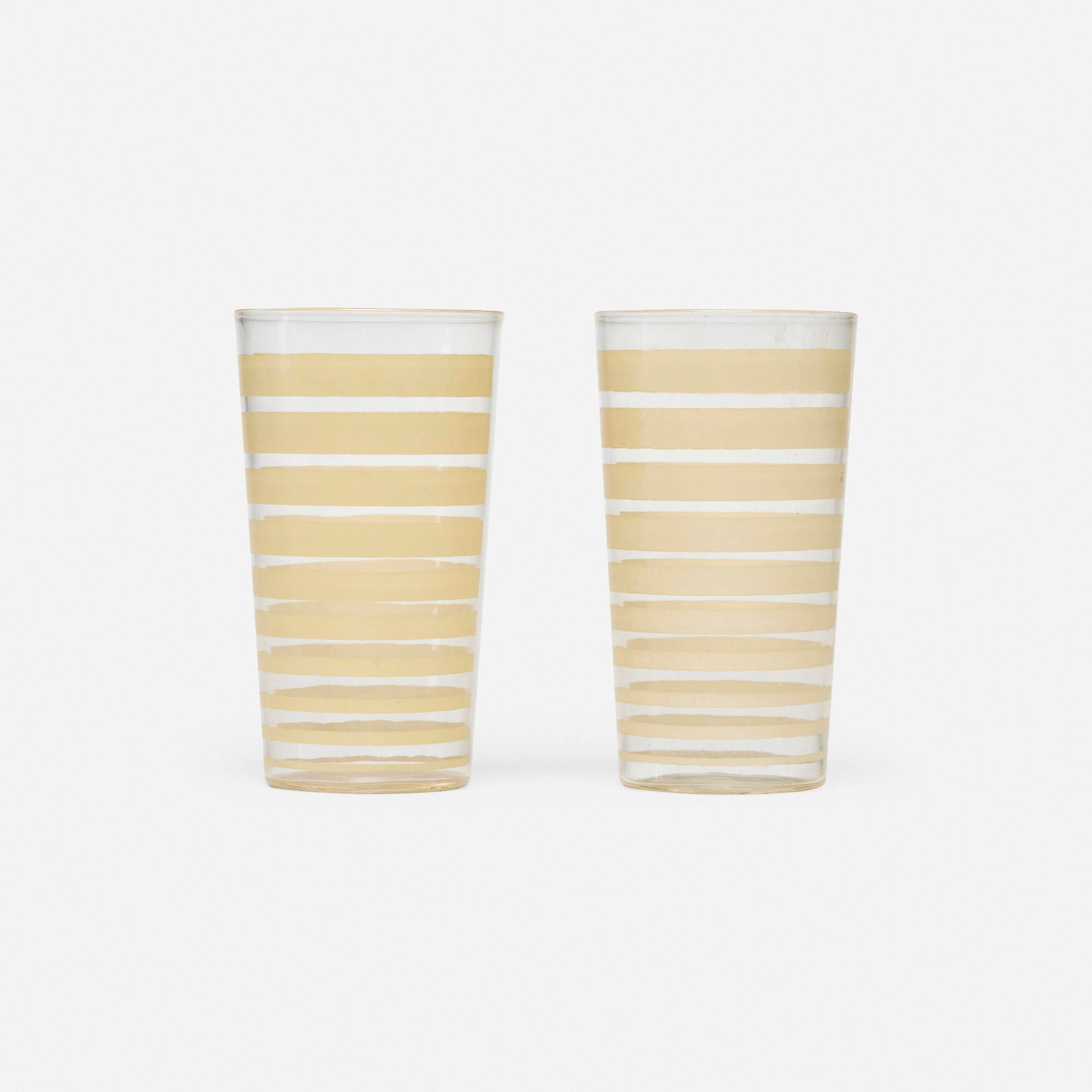 Modern, Glasses, set of two: Modern Glasses, set of two c. 1965 glass 4.75 h x 2.75 dia in (12 x 7 cm) This work will ship from Chicago, Illinois.