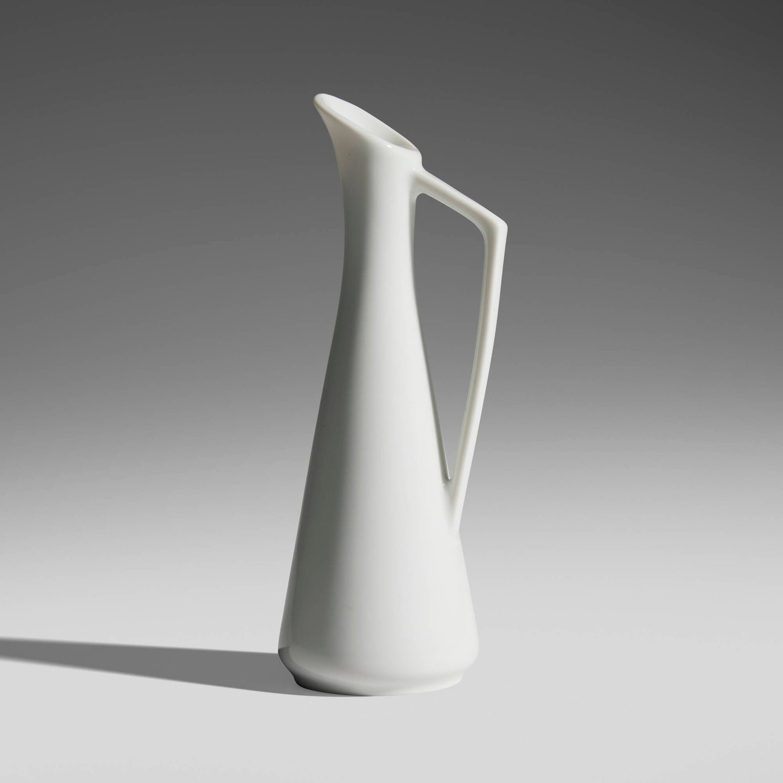Modern, Pitcher-form bud vase: Modern Pitcher-form bud vase c. 1970 glazed porcelain 5.5 h x 1.875 w x 2 d in (14 x 5 x 5 cm) This work will ship from Chicago, Illinois.