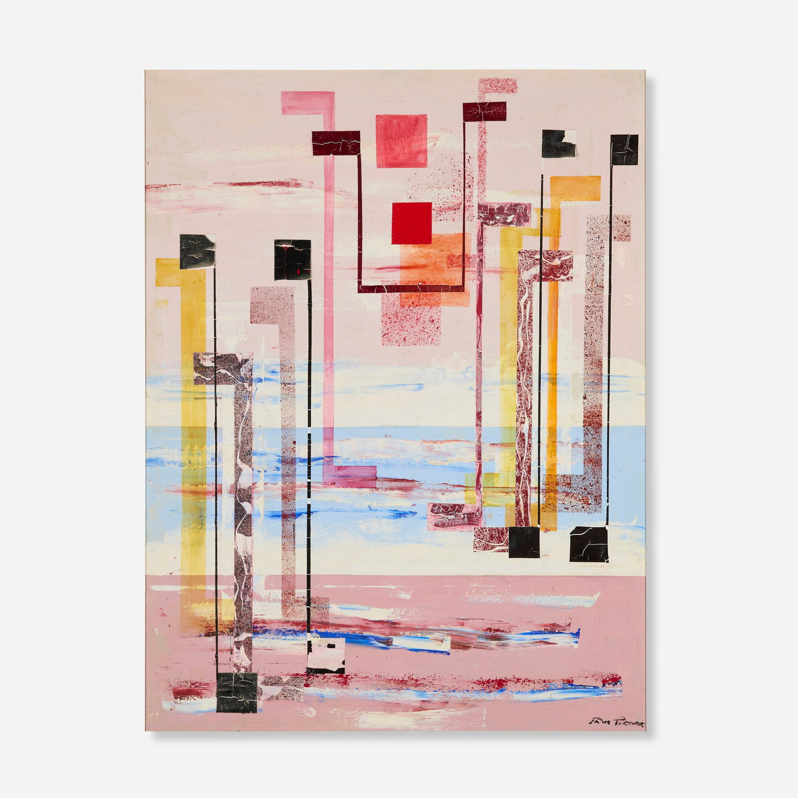 Irene Rice Pereira, The Sparkle of the Heart: Irene Rice Pereira The Sparkle of the Heart c. 1950-60 oil on canvas with collaged canvas elements 42 h x 32 w in (107 x 81 cm) Signed to lower right 'I Rice Pereira'. Titled to verso
