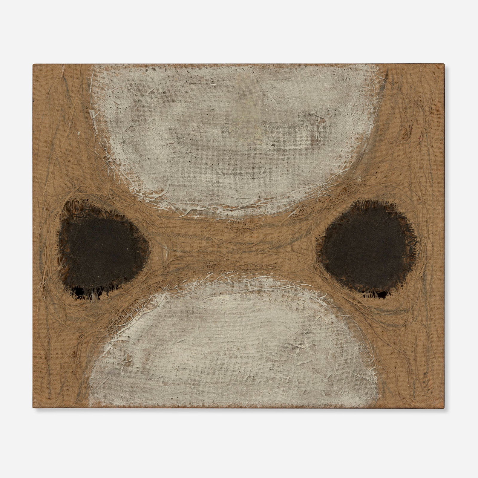 Hanna Eshel, #4: Hanna Eshel #4 1966 oil on burlap 18.125 h x 22.25 w in (46 x 57 cm) Signed twice, titled, and dated to verso 'H. Eshel 1966/4'. This work will ship from Chicago, Illinois.