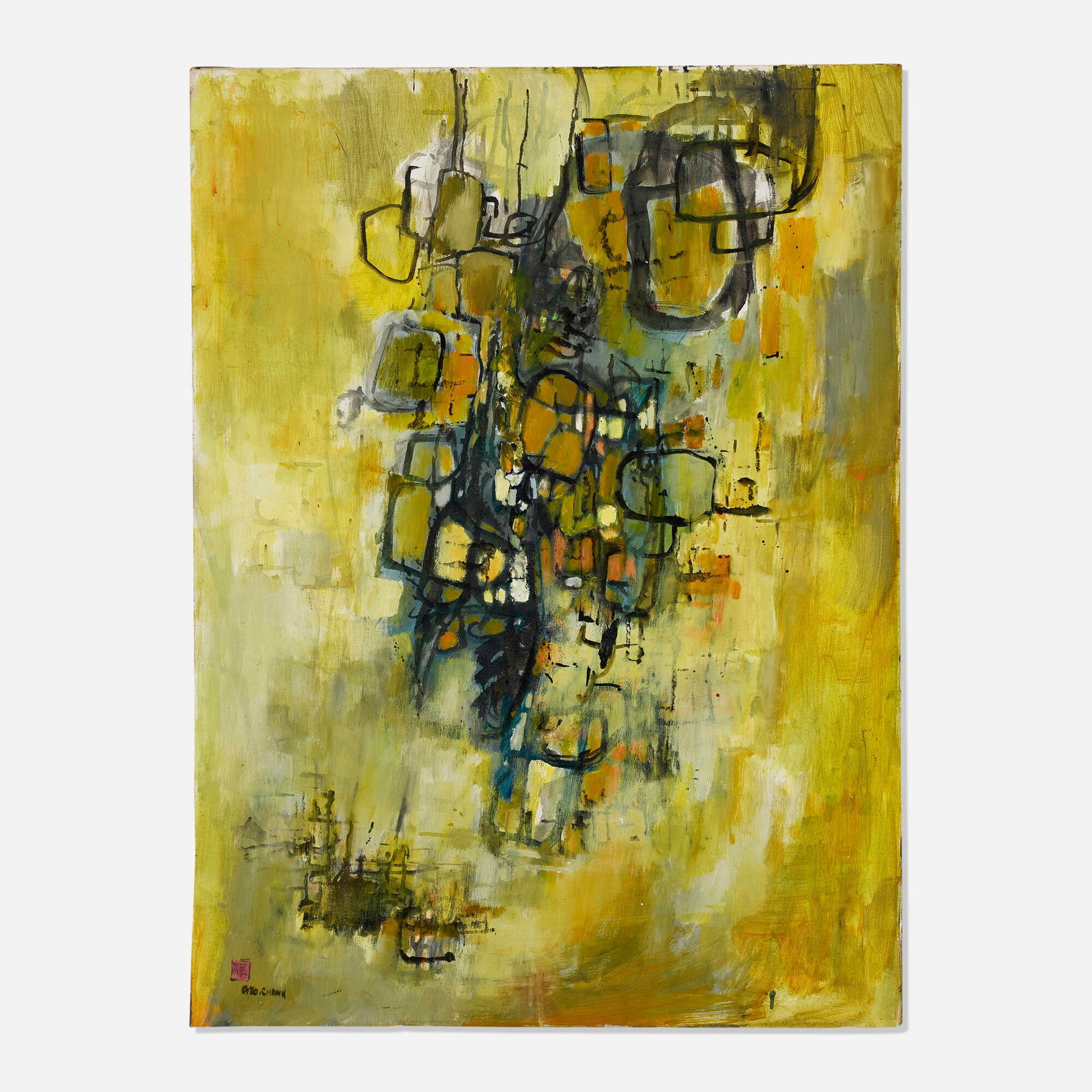 George Chann, Untitled: George Chann Untitled oil on canvas 40 h x 29.75 w in (102 x 76 cm) Signed to lower left 'Geo Chann'. This work will ship from Los Angeles, California.