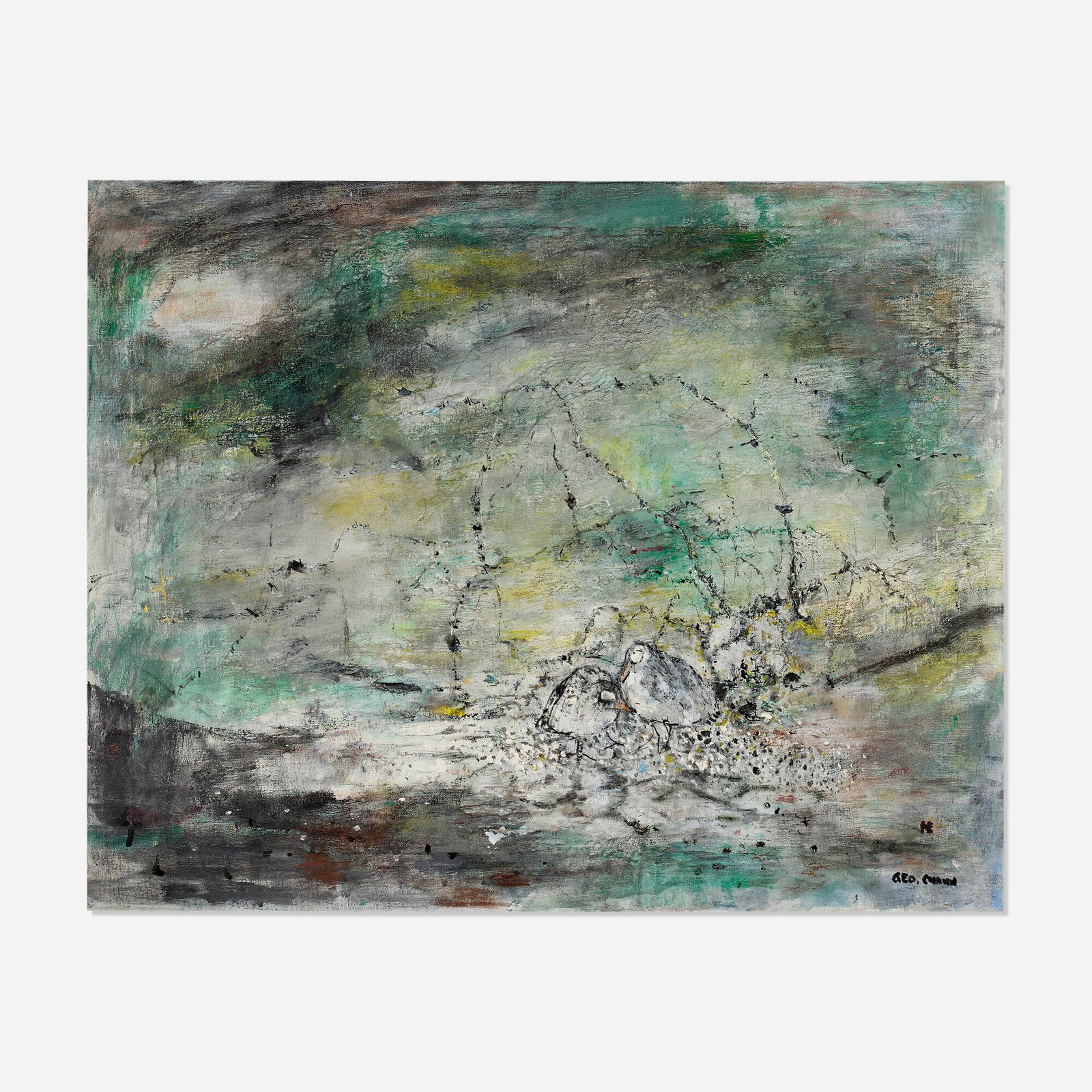 George Chann, Night Birds: George Chann Night Birds oil on canvas 24 h x 30 w in (61 x 76 cm) Signed to lower right 'Geo Chann'. This work will ship from Los Angeles, California.