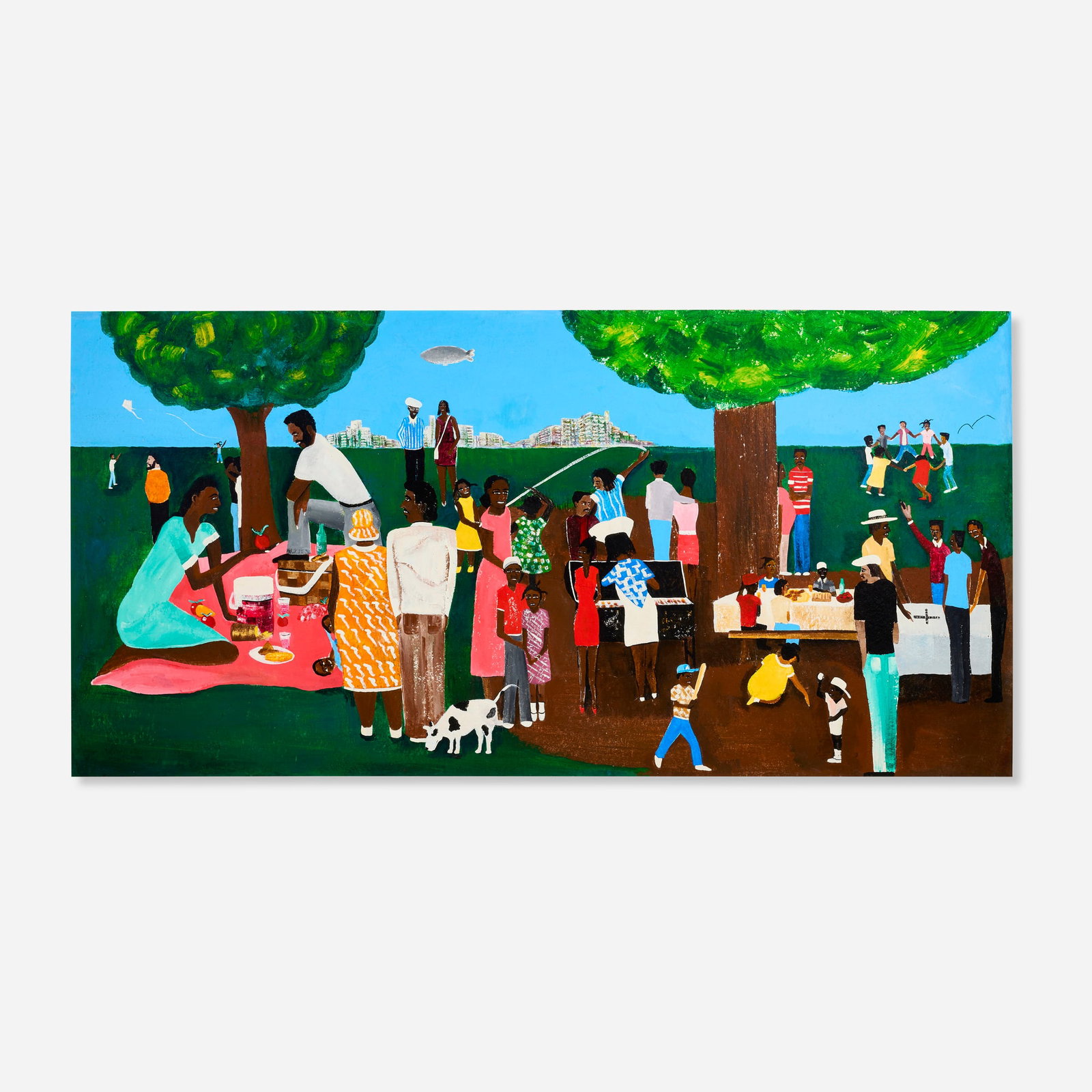 Damu, Untitled Family Picnic With Blimp: Damu Untitled Family Picnic With Blimp c. 1988 acrylic on MDF 48 h x 96 w in (122 x 244 cm) Provenance: Private Collection, California | Grand Dukes Theater, San Francisco, 20