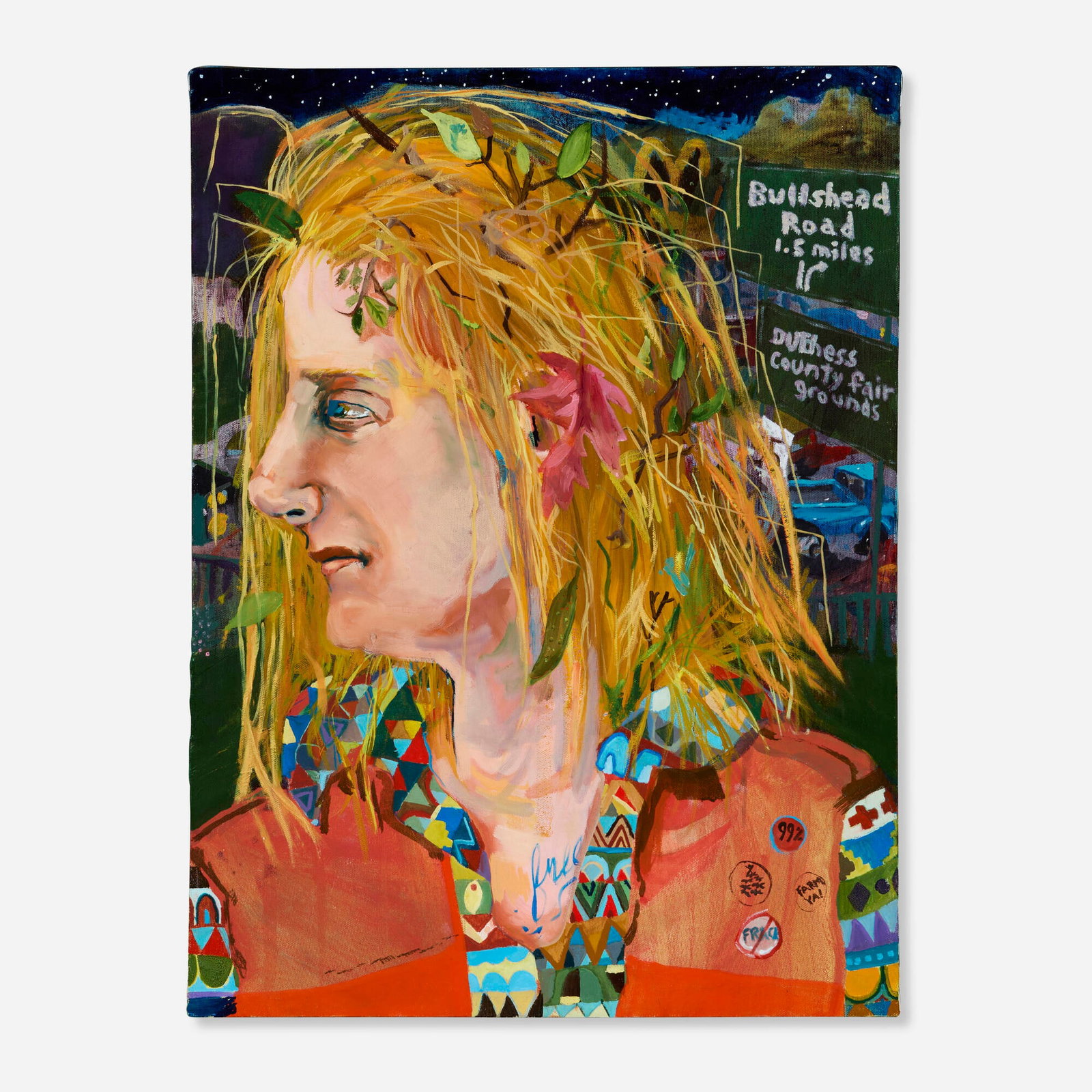 Celeste Dupuy-Spencer, Woke Up in the Bushes: Celeste Dupuy-Spencer Woke Up in the Bushes 2016 oil on canvas 24 h x 18 w in (61 x 46 cm) Signed and dated to verso 'Celeste Dupuy-Spencer '16'. This work wi