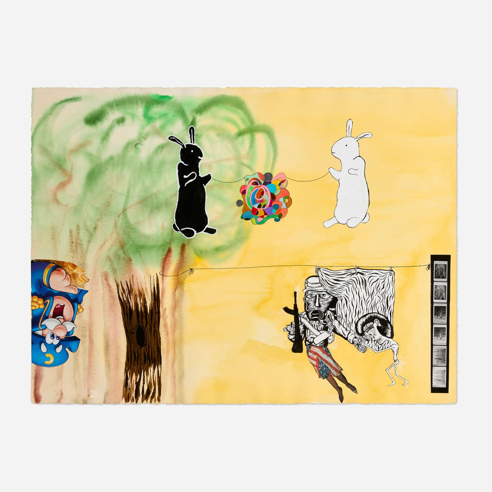 Justin Lieberman, Pat the Bunny: Justin Lieberman Pat the Bunny 2005 mixed media collage on paper 22.125 h x 29.75 w in (56 x 76 cm) Signed and dated to verso 'Justin Lieberman '05'. This wor