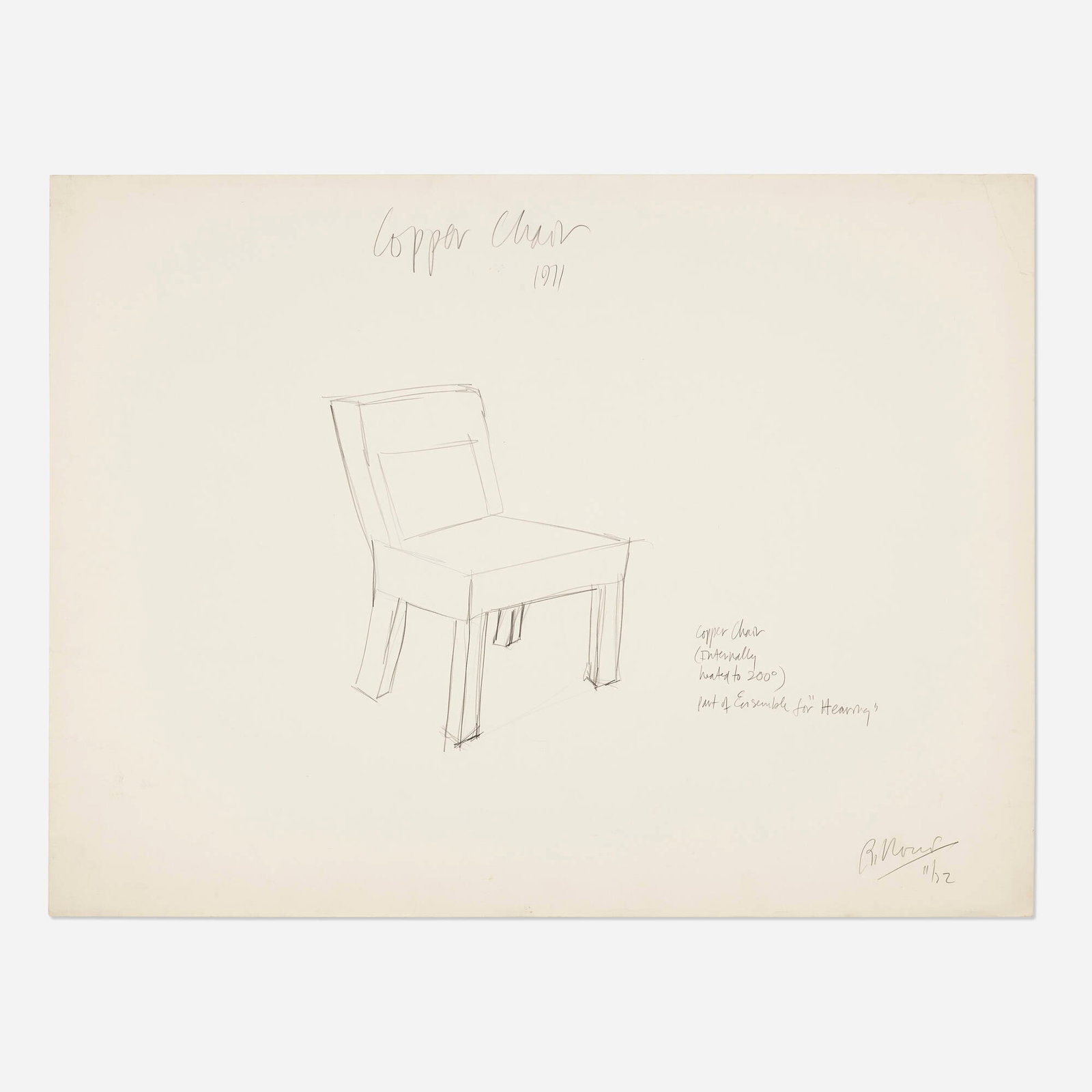 Robert Morris, Copper Chair: Robert Morris Copper Chair 1972 graphite on paper 30 h x 39.75 w in (76 x 101 cm) Signed and dated to lower right 'R. Morris 11/72'. Provenance: Acquired directly from t