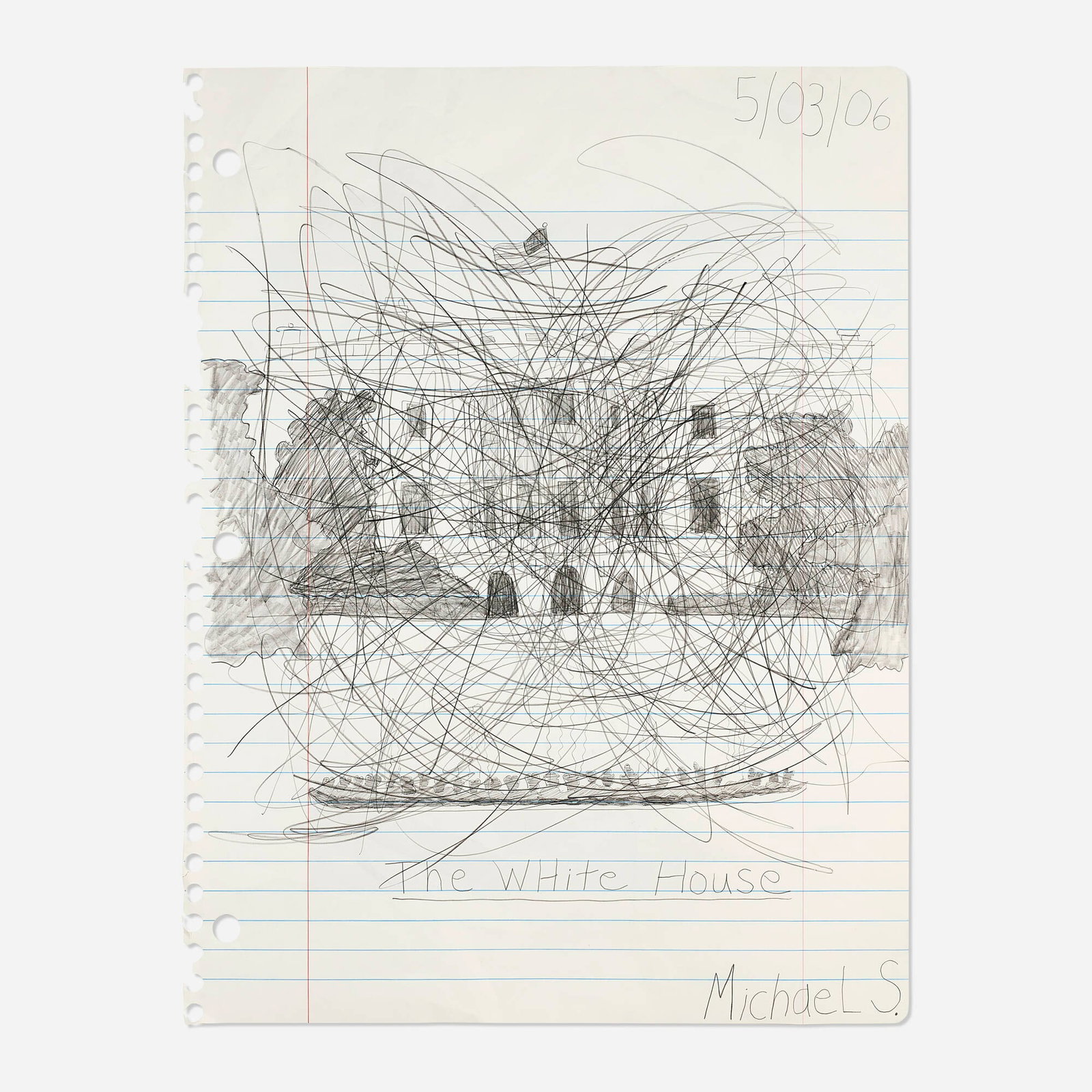 Michael Scoggins, The White House: Michael Scoggins The White House 2006 graphite on Somerset paper 67 h x 51 w in (170 x 130 cm) Signed, titled, and dated to upper and lower edge '5/03/2006 The WHite House MichaeL S.'