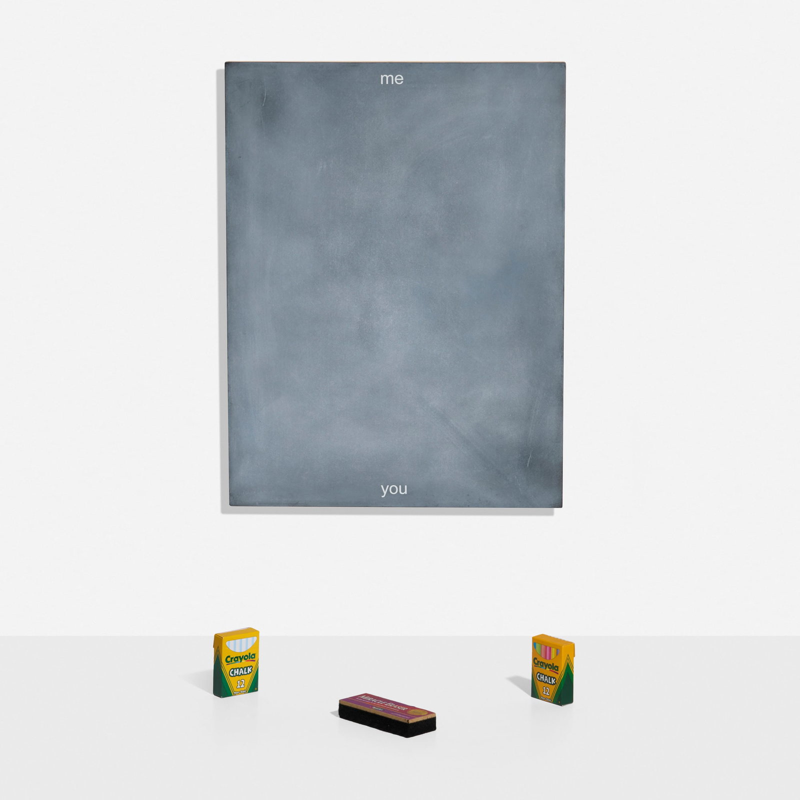 Jim Hodges, Two Way Mirror: Jim Hodges Two Way Mirror 2005 screenprint on blackboard, two boxes of chalk and one eraser blackboard: 24 h x 18 w x 1 d in (61 x 46 x 3 cm) chalk: 3.25 h x 2.375 w x 1 d in (8 x 6 x 3 cm) eras