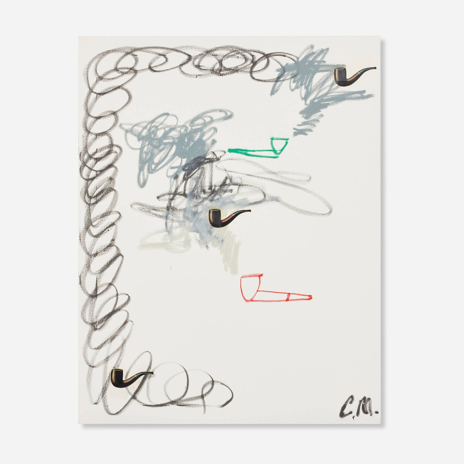 Charles Mayton, #Smokescreen (End of the Night Cafe): Charles Mayton #Smokescreen (End of the Night Cafe) 2014 acrylic, collage and paint stick on canvas 56.25 h x 44.25 w in (143 x 112 cm) Signed to lower right 'C.M.'. This work will ship